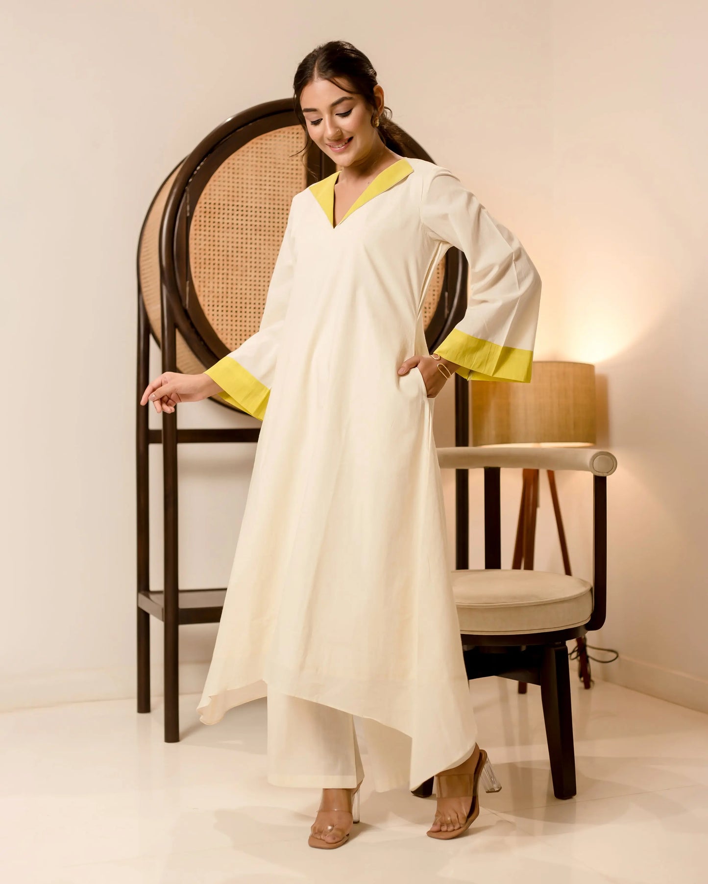 Ecru White Solid Cotton Coord Set My Store