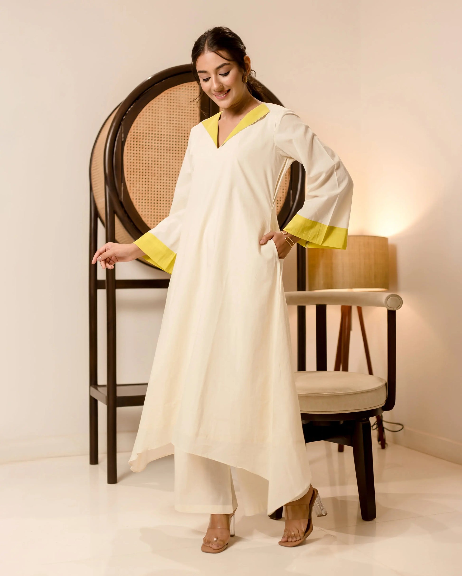 Ecru White Solid Cotton Coord Set My Store