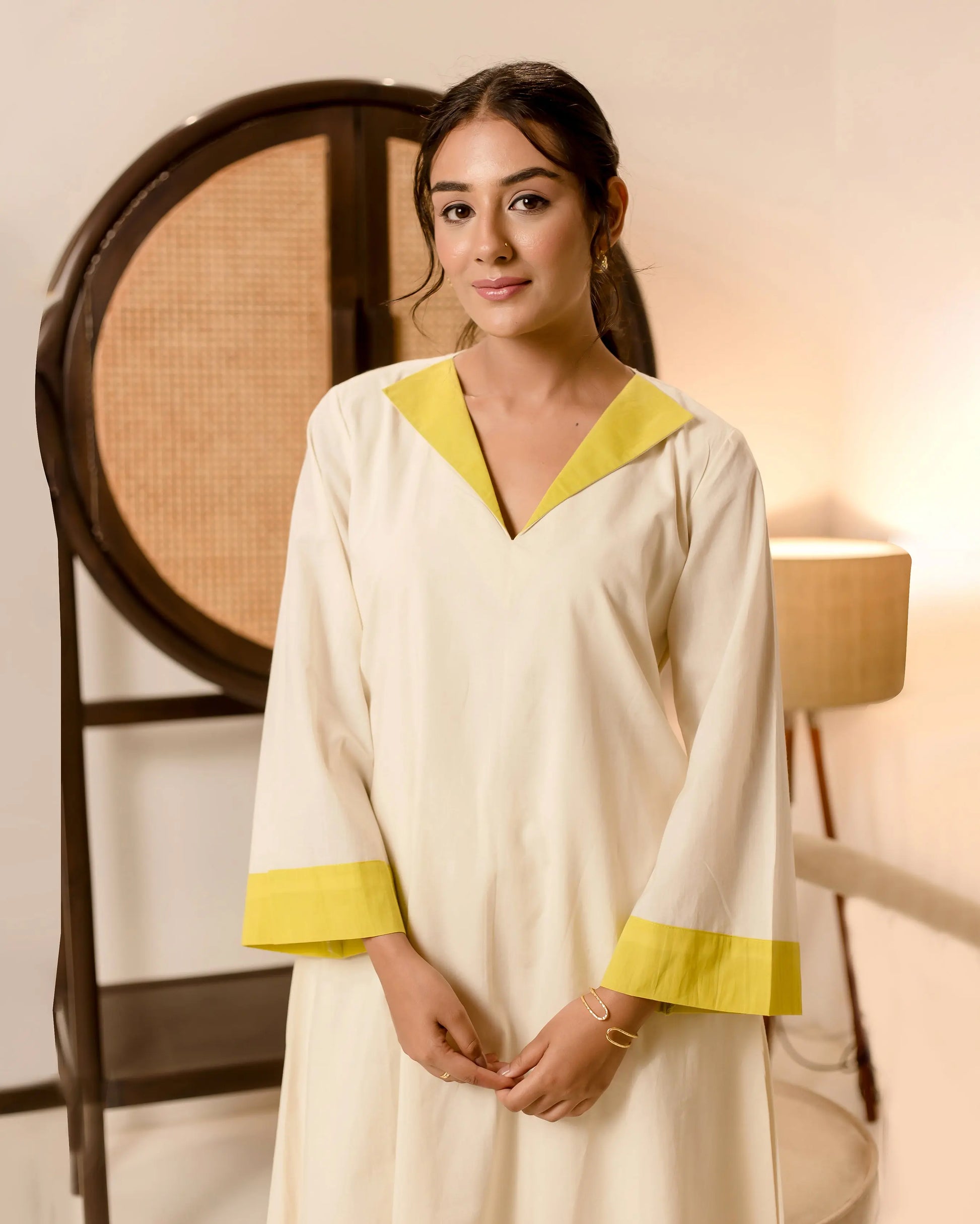 Ecru White Solid Cotton Coord Set My Store