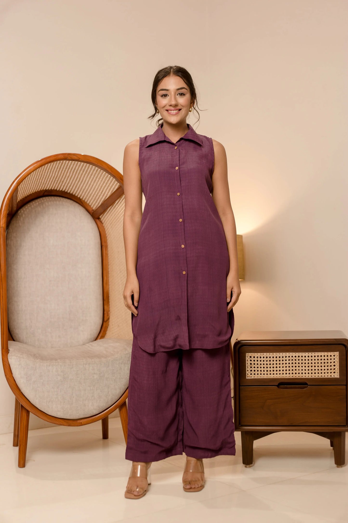 Diablo Purple Solid Moss Crepe Coord Set My Store