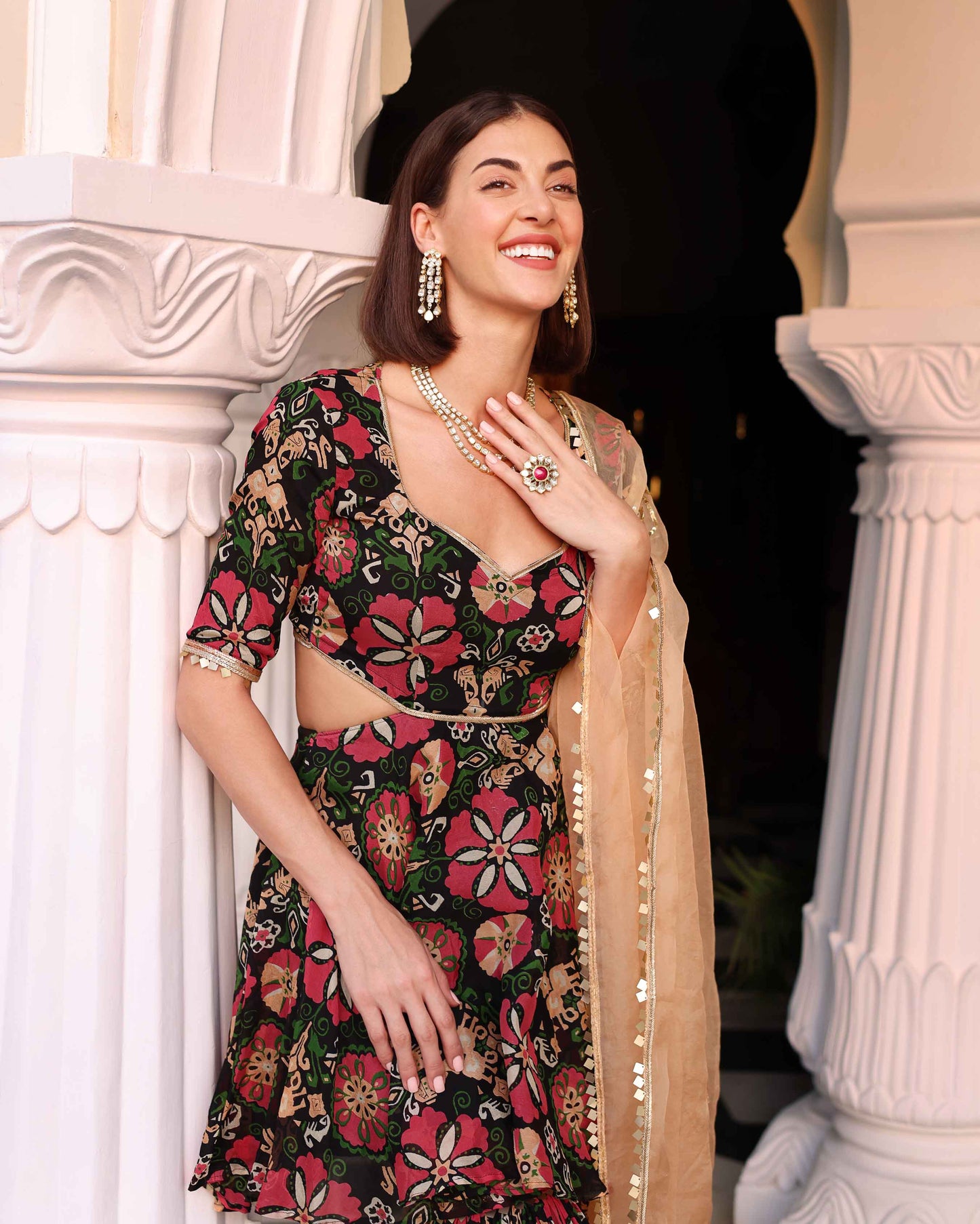 Black Orchid Bouquet Printed Chinon Sharara Set Quick Cart