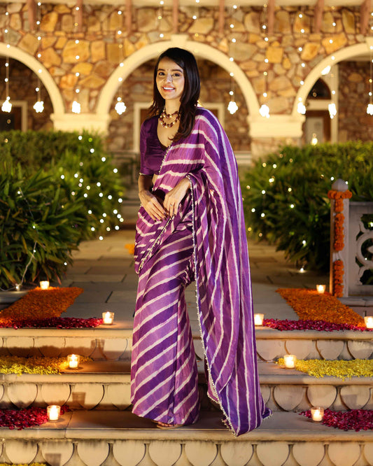 Kimaya Purple Leheriya Silk Pre Draped Saree My Store