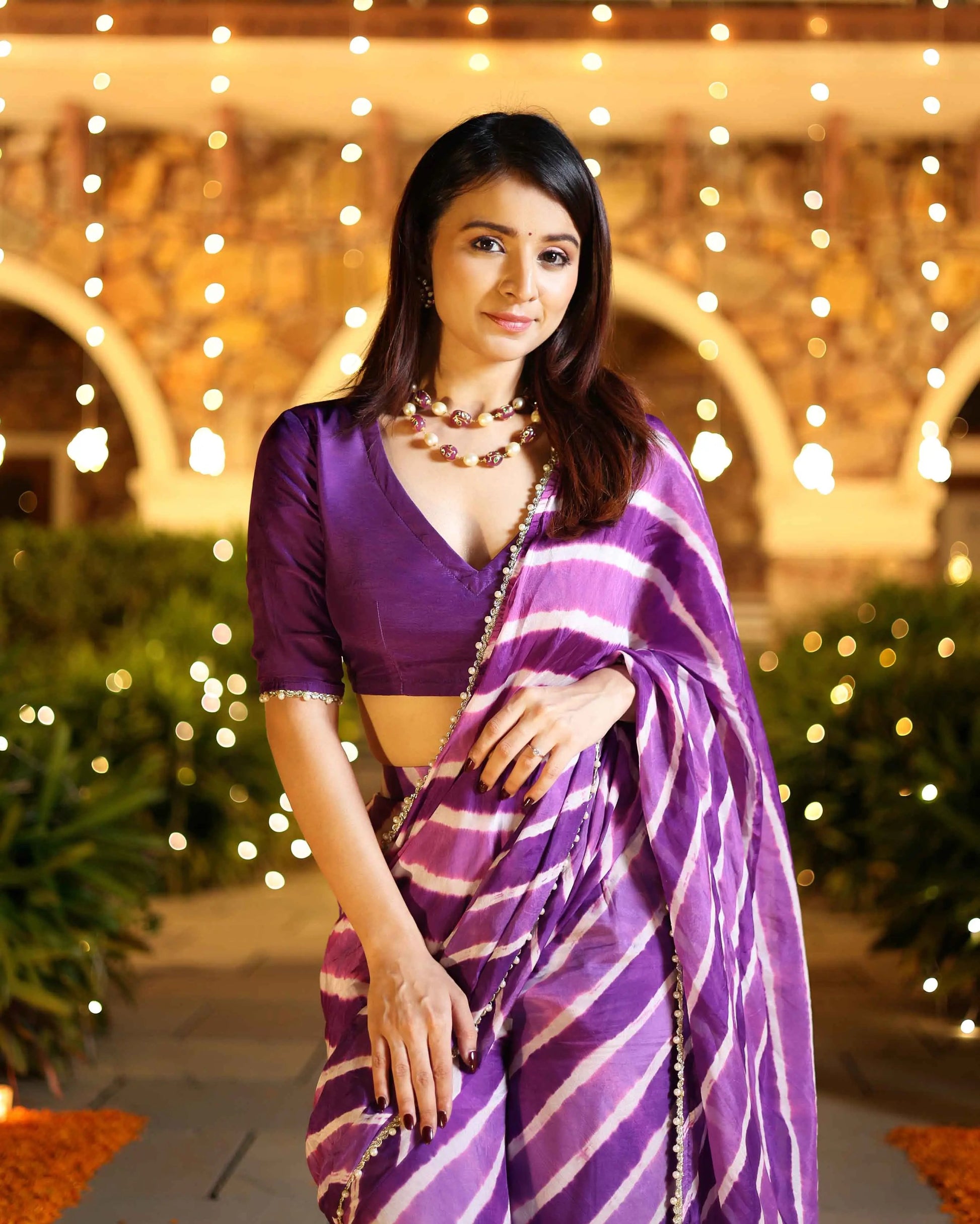 Kimaya Purple Leheriya Silk Pre Draped Saree My Store