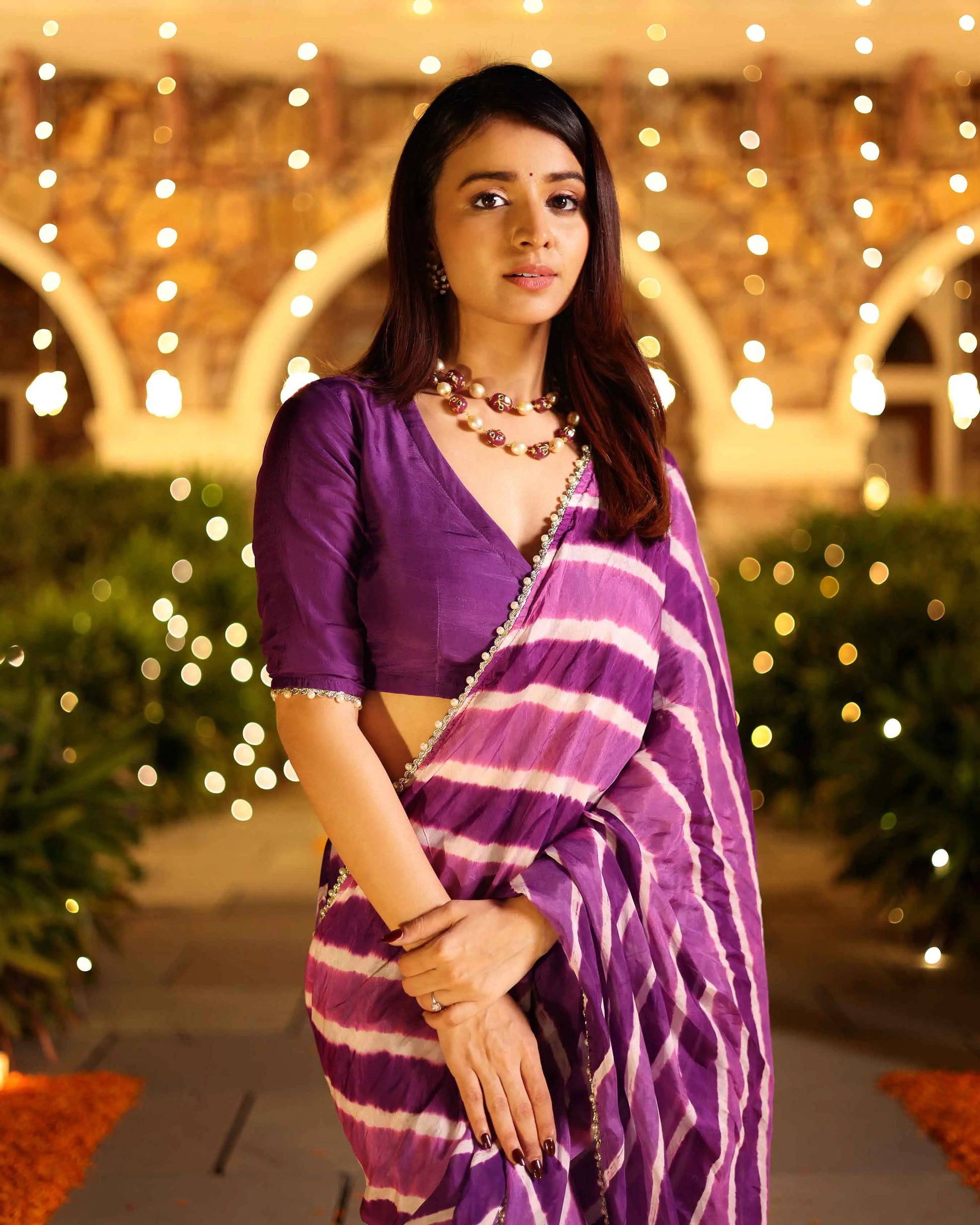 Kimaya Purple Leheriya Silk Pre Draped Saree My Store