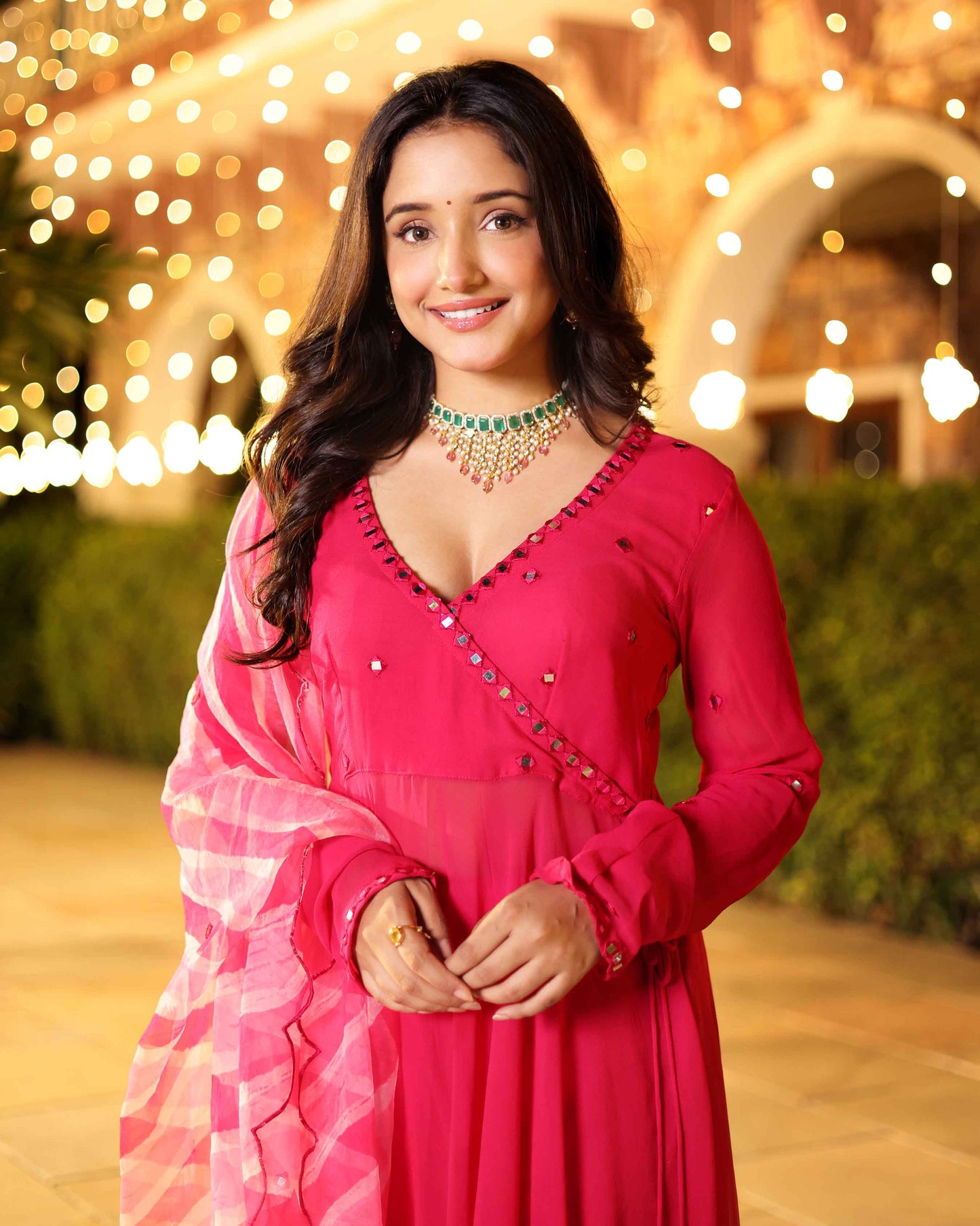 Seher Rani Mirror Work Leheriya Georgette Suit Set Quick Cart