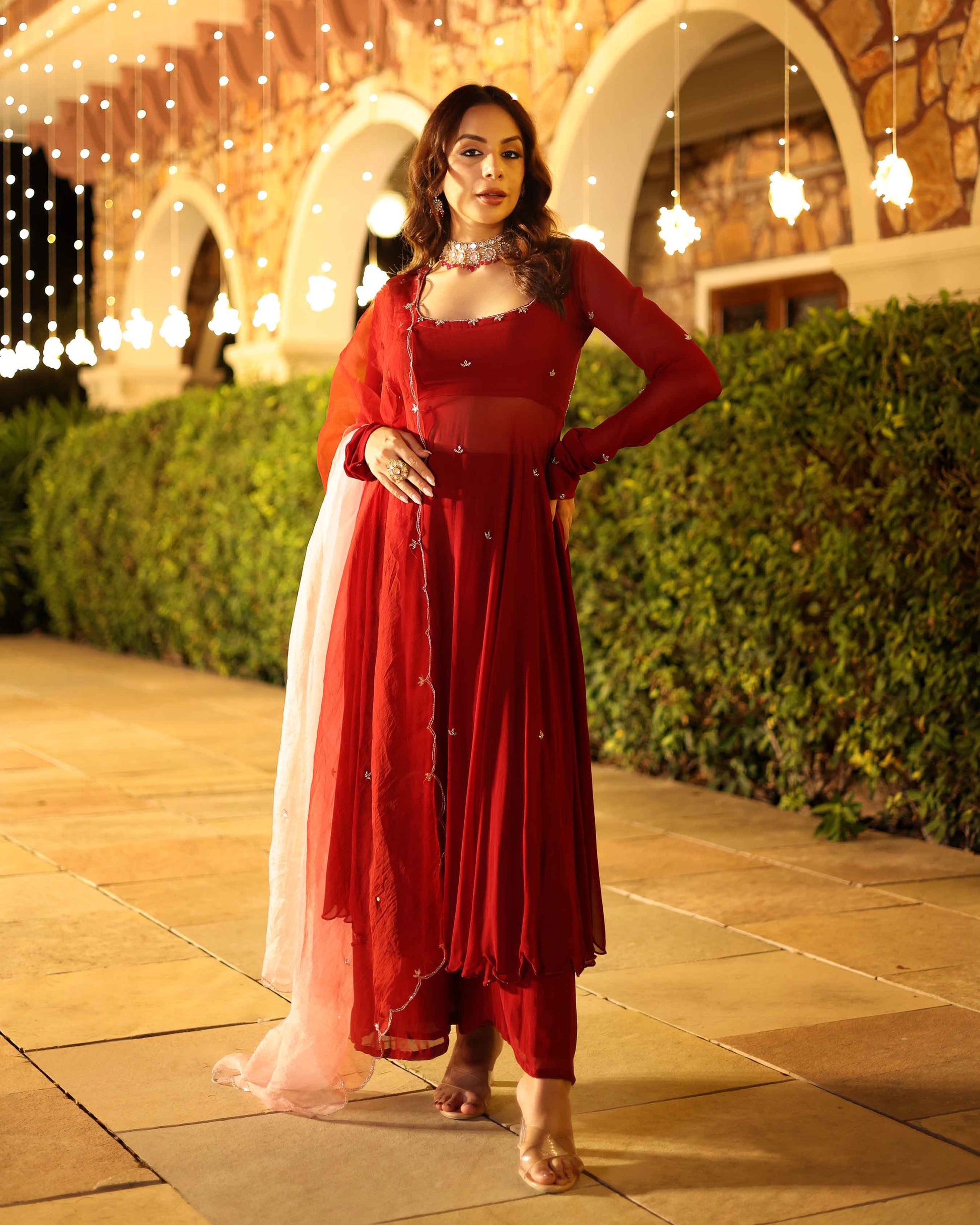 Maroon Blush Embroidered Georgette Suit Set Quick Cart