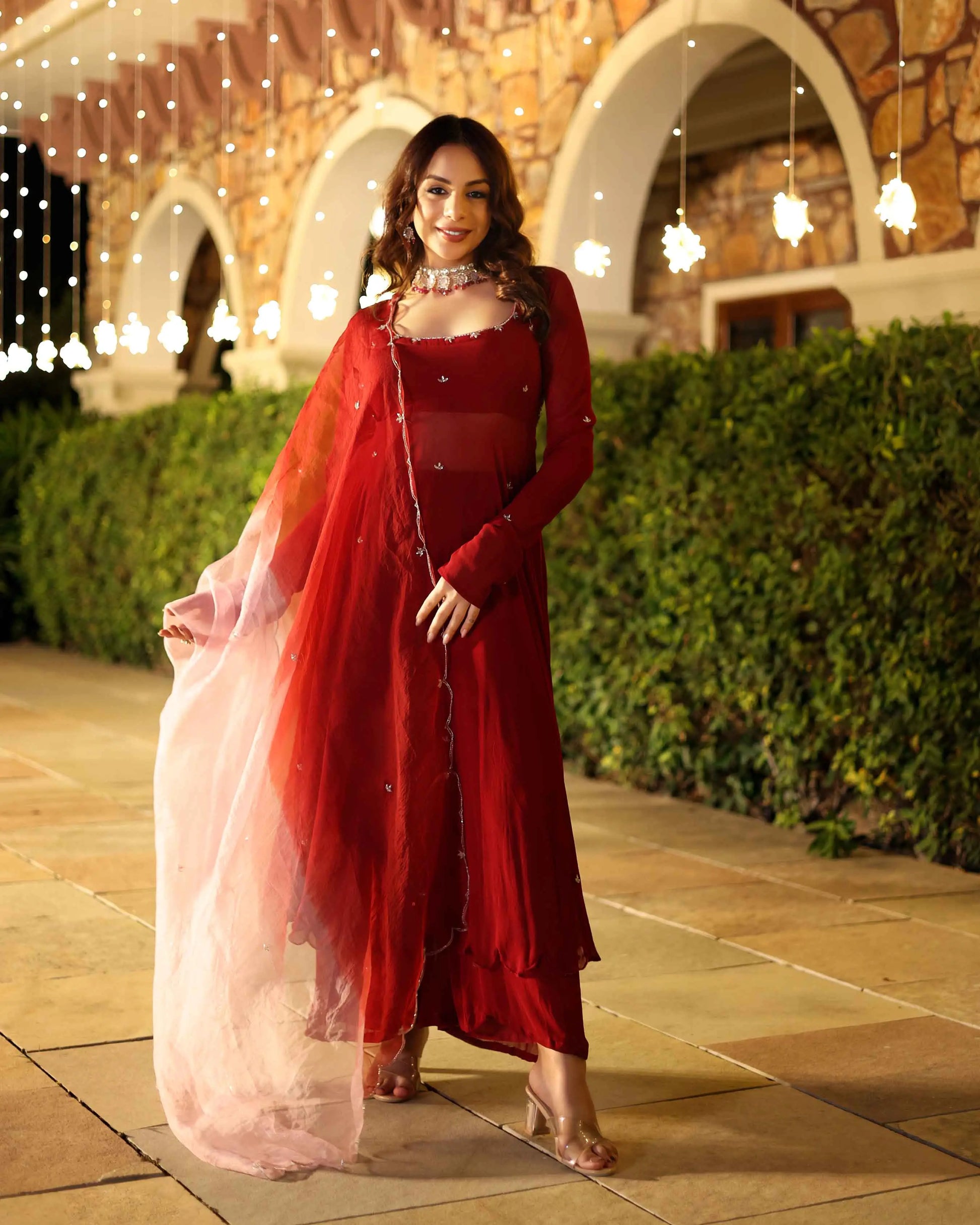 Maroon Blush Embroidered Georgette Suit Set My Store