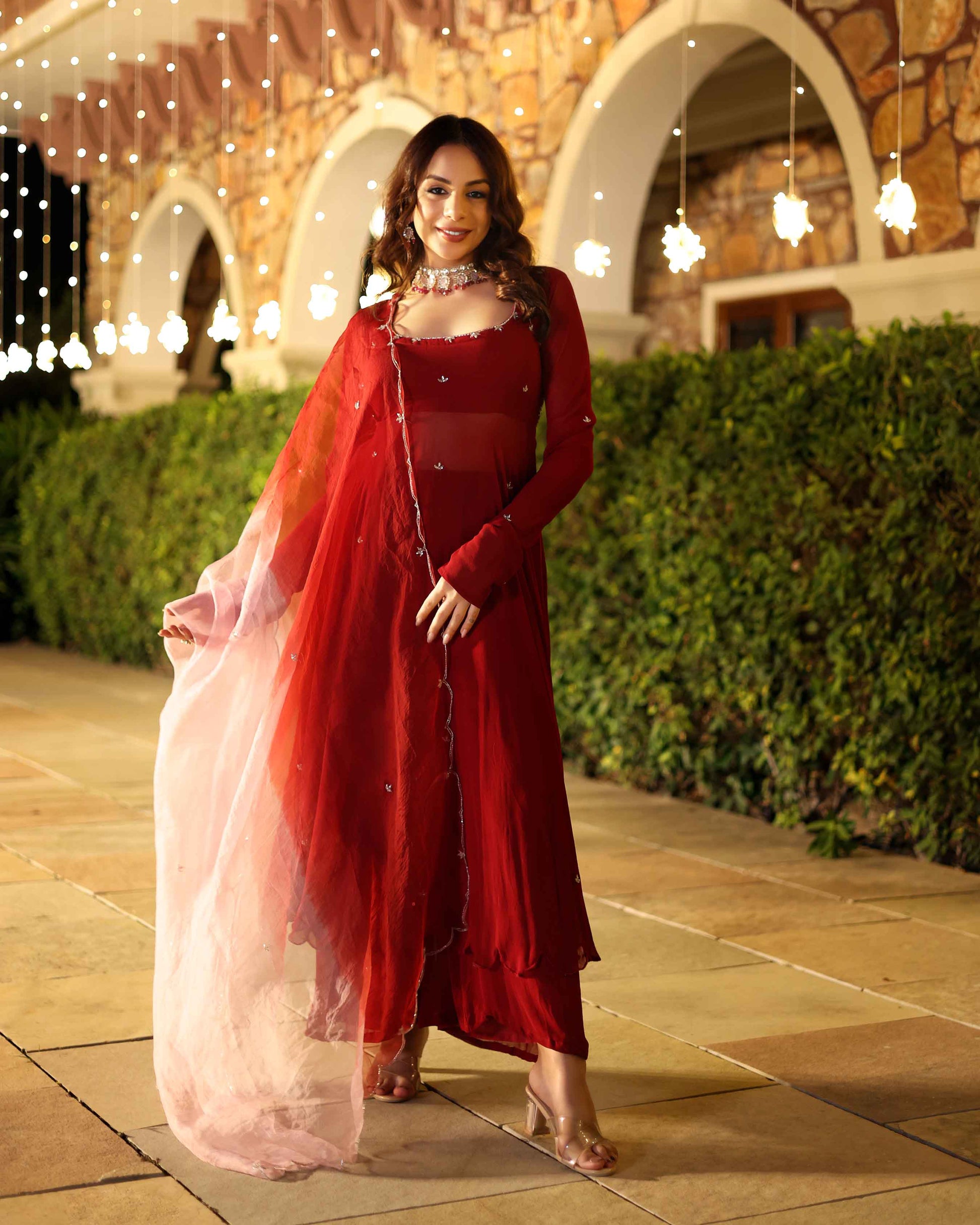 Maroon Blush Embroidered Georgette Suit Set My Store