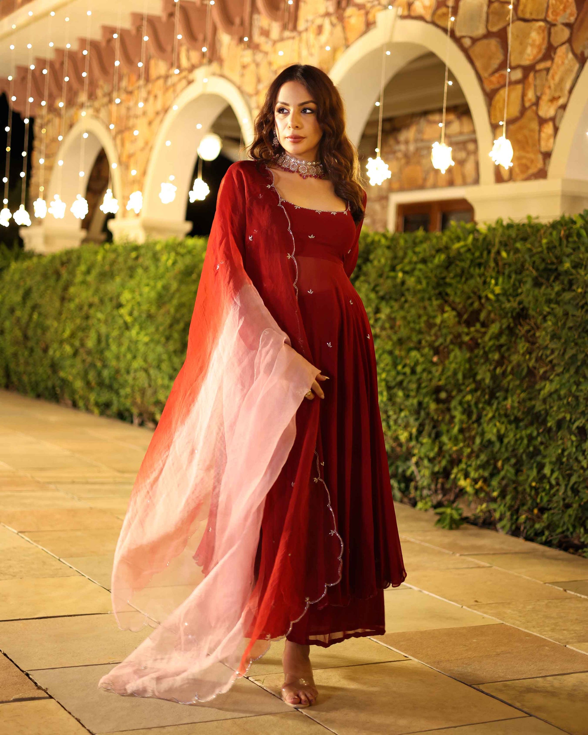 Maroon Blush Embroidered Georgette Suit Set My Store