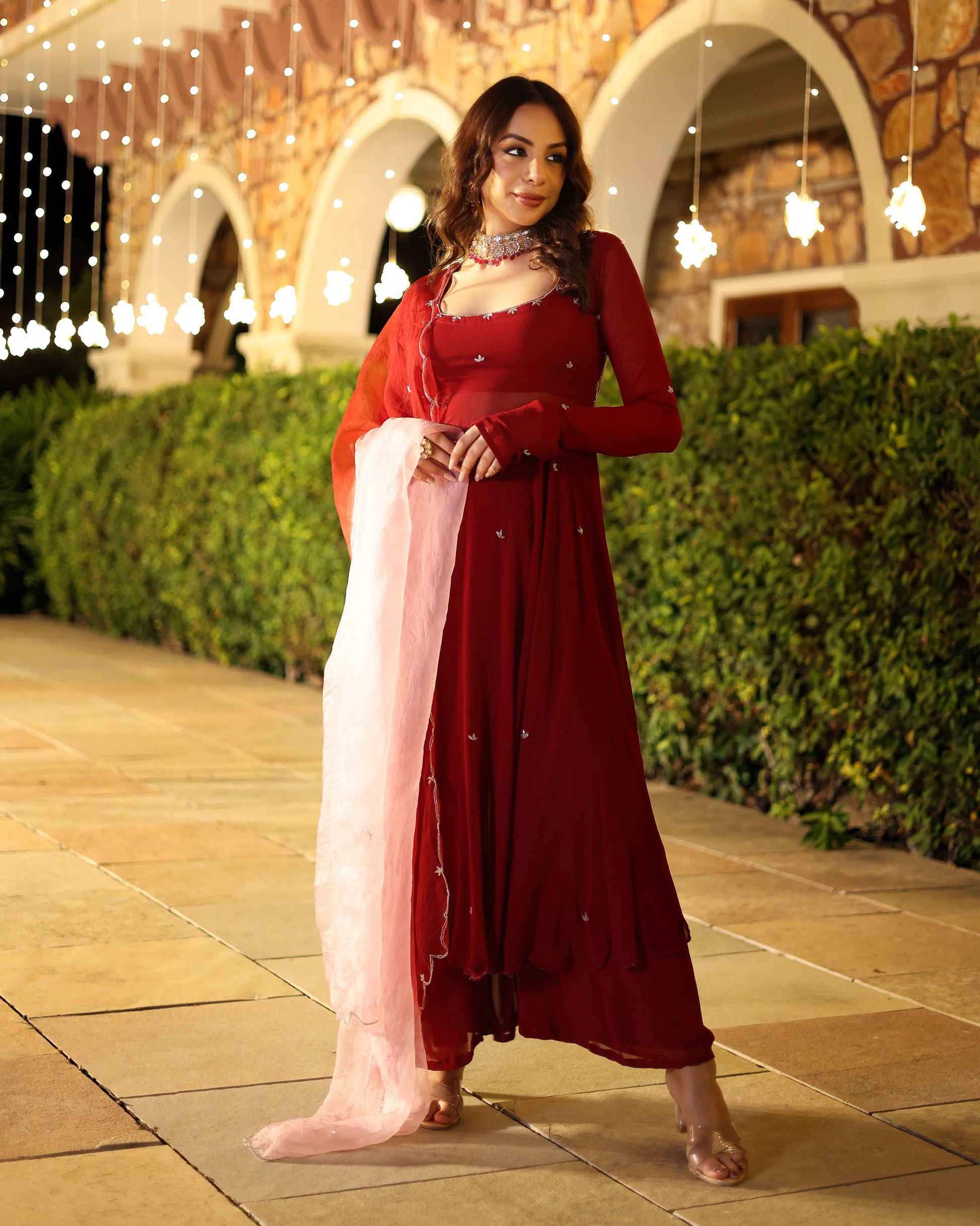 Maroon Blush Embroidered Georgette Suit Set My Store