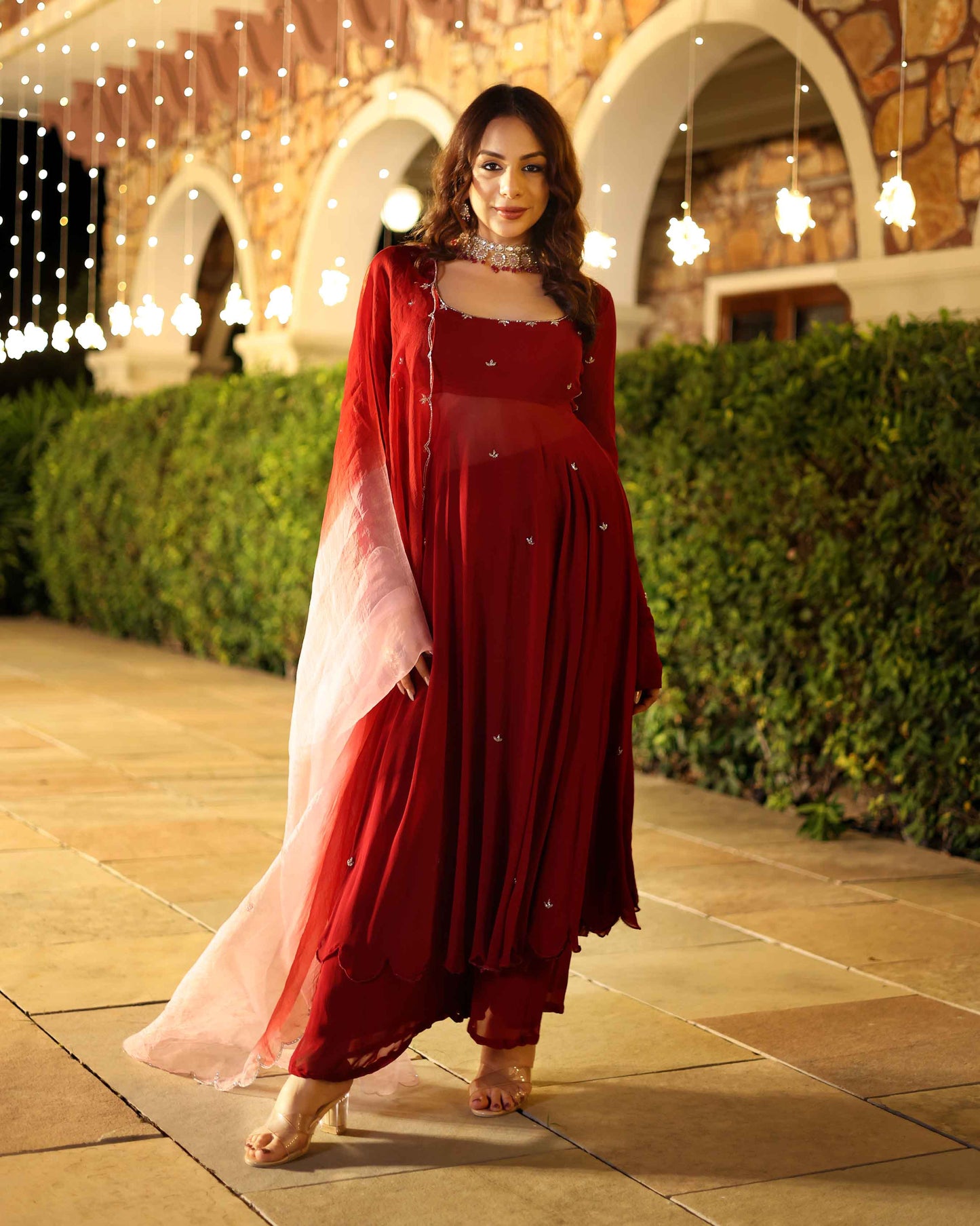 Maroon Blush Embroidered Georgette Suit Set My Store