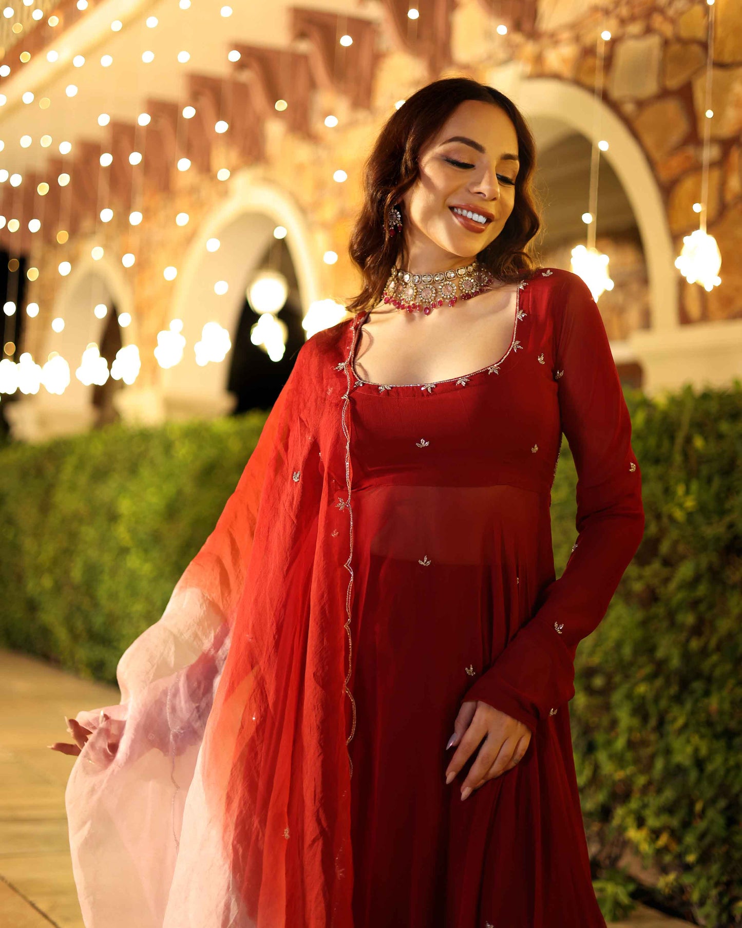 Maroon Blush Embroidered Georgette Suit Set My Store