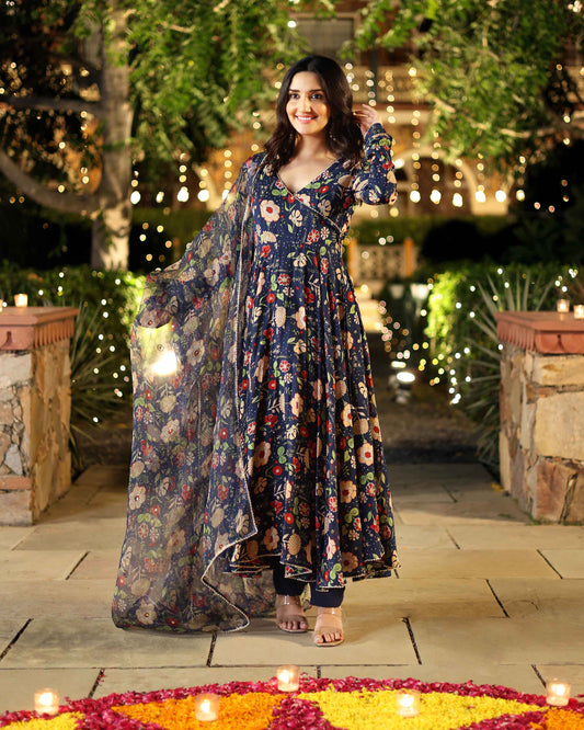 Cresty Blue Printed Muslin Suit Set Quick Cart