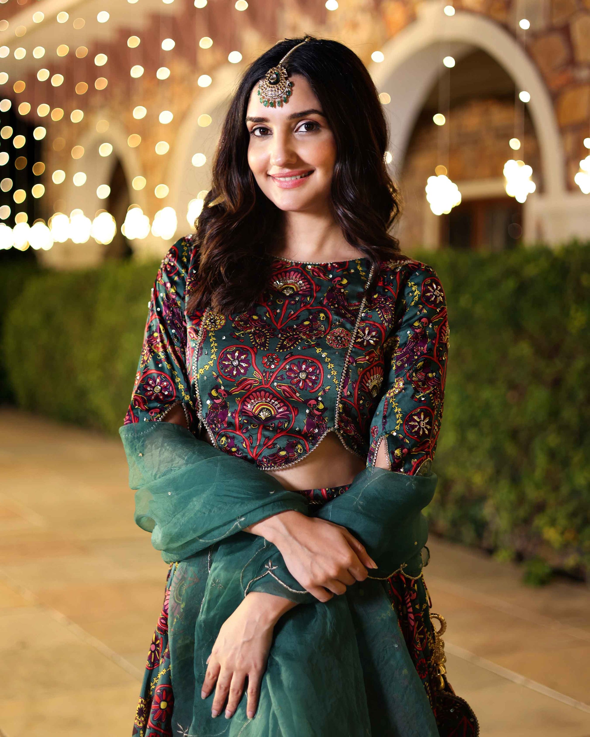 Elegance In Bloom Green Printed Silk Lehenga Set Quick Cart