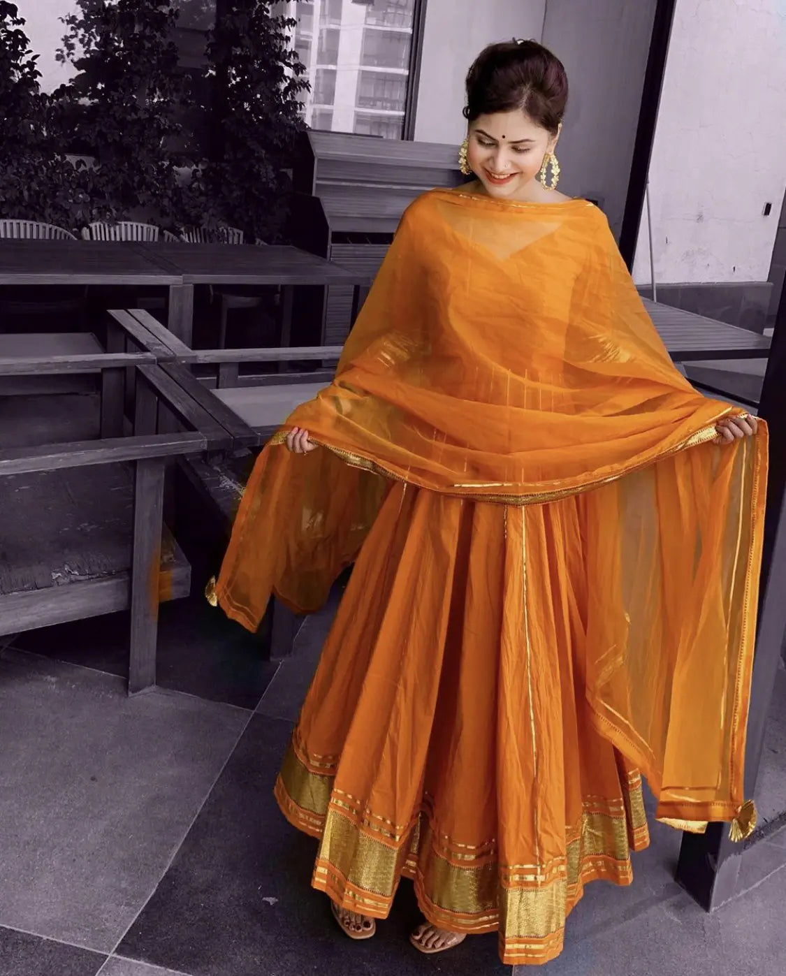 Golden Orange Gotapatti Anarkali Set My Store