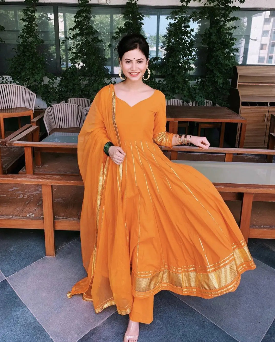 Golden Orange Gotapatti Anarkali Set My Store