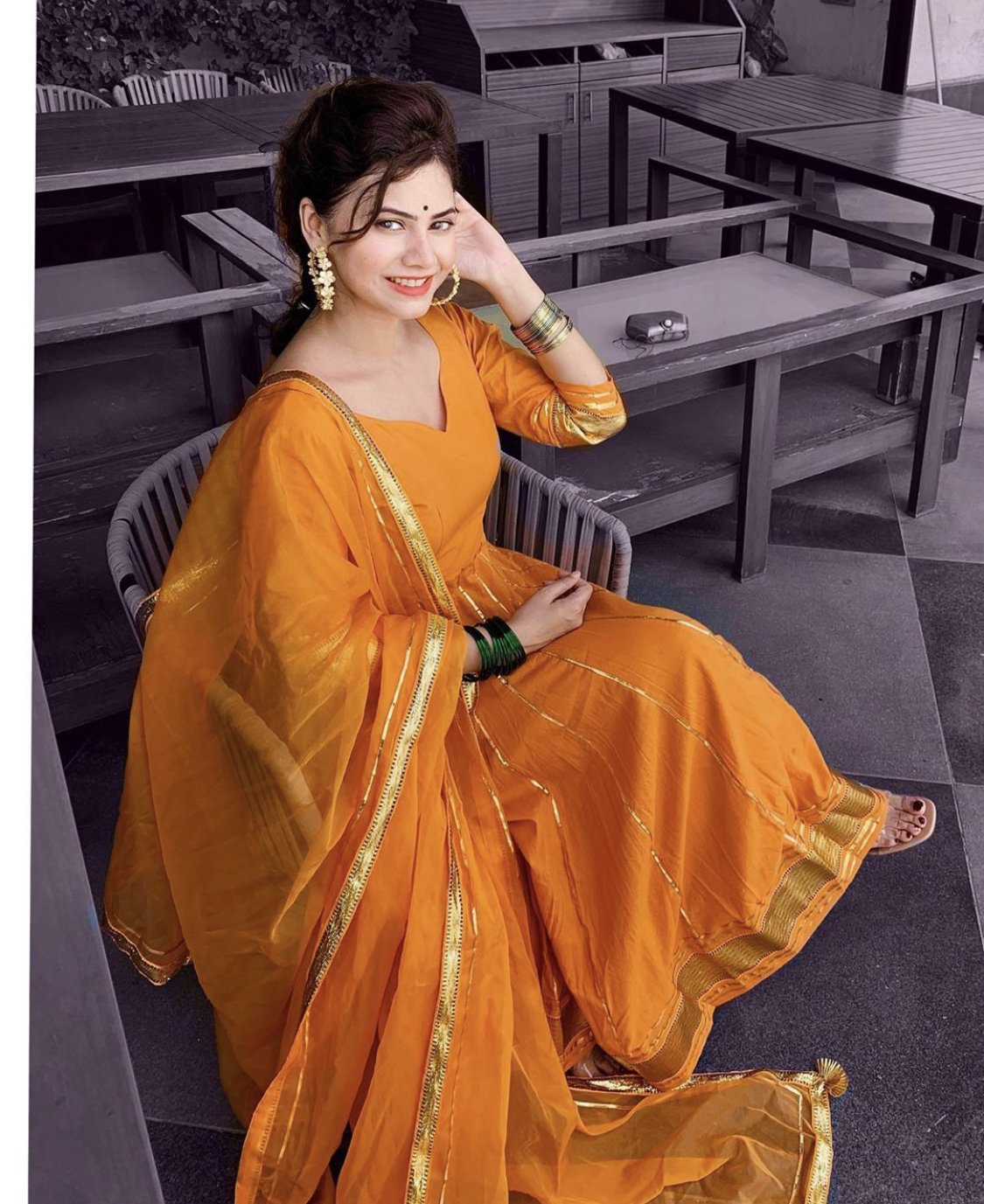 Golden Orange Gotapatti Anarkali Set My Store