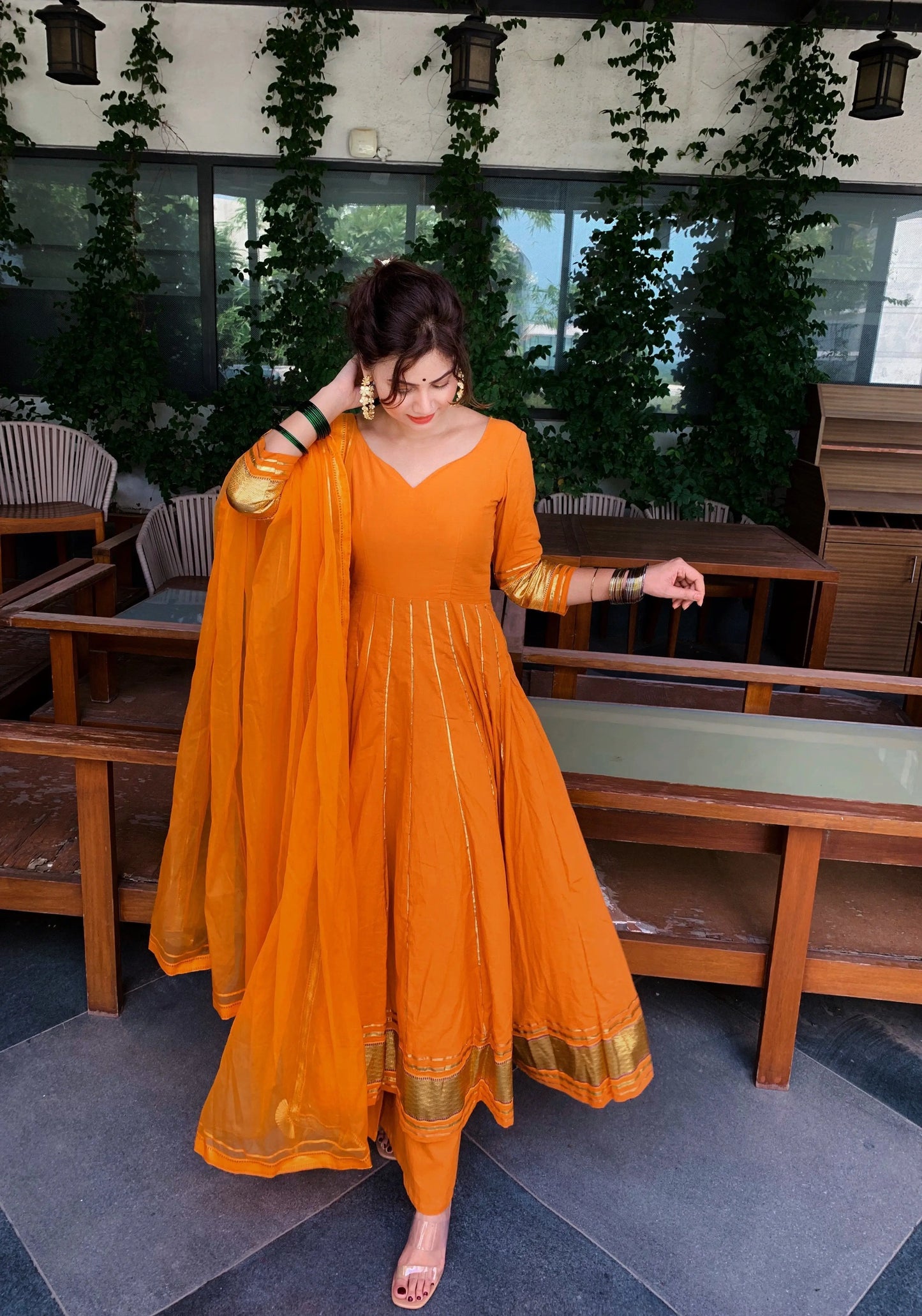 Golden Orange Gotapatti Anarkali Set My Store