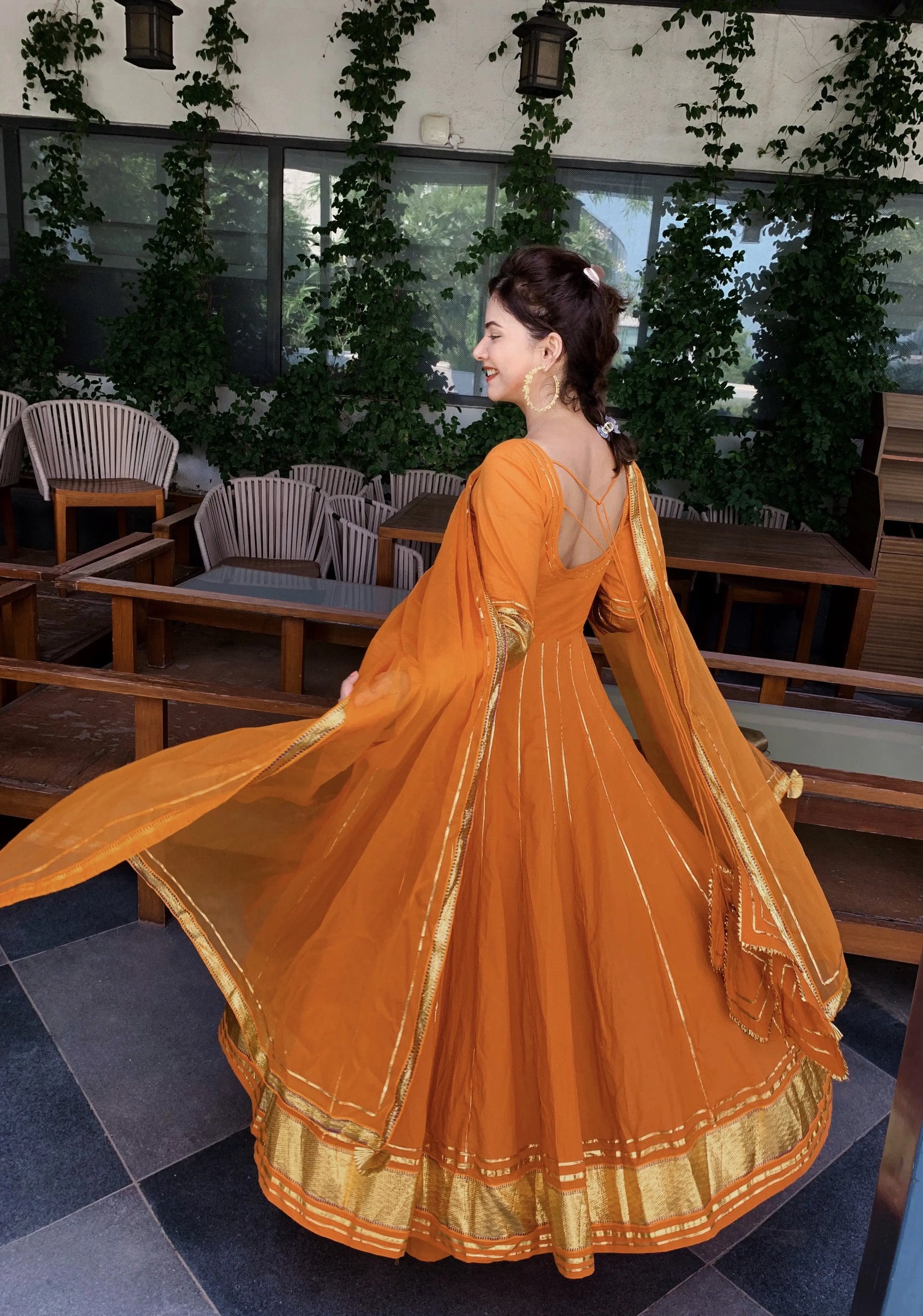 Golden Orange Gotapatti Anarkali Set My Store