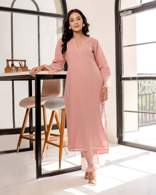 Persica Peach Solid Cotton Coord Set Quick Cart