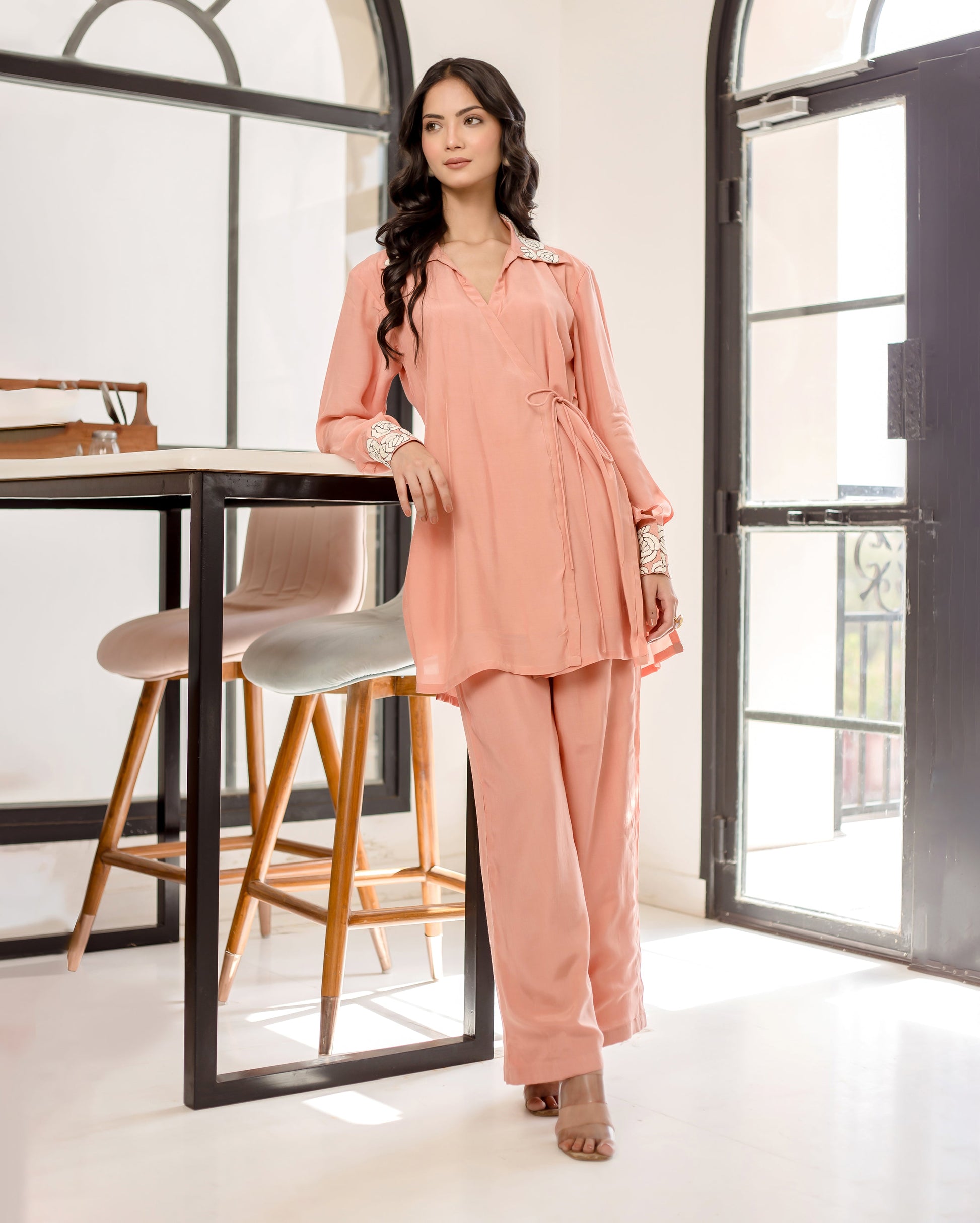 Cherry Blossom Peach Solid Muslin Silk Coord Set Quick Cart