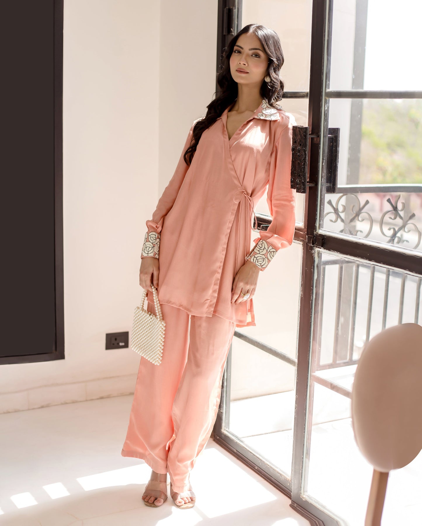 Cherry Blossom Peach Solid Muslin Silk Coord Set Quick Cart