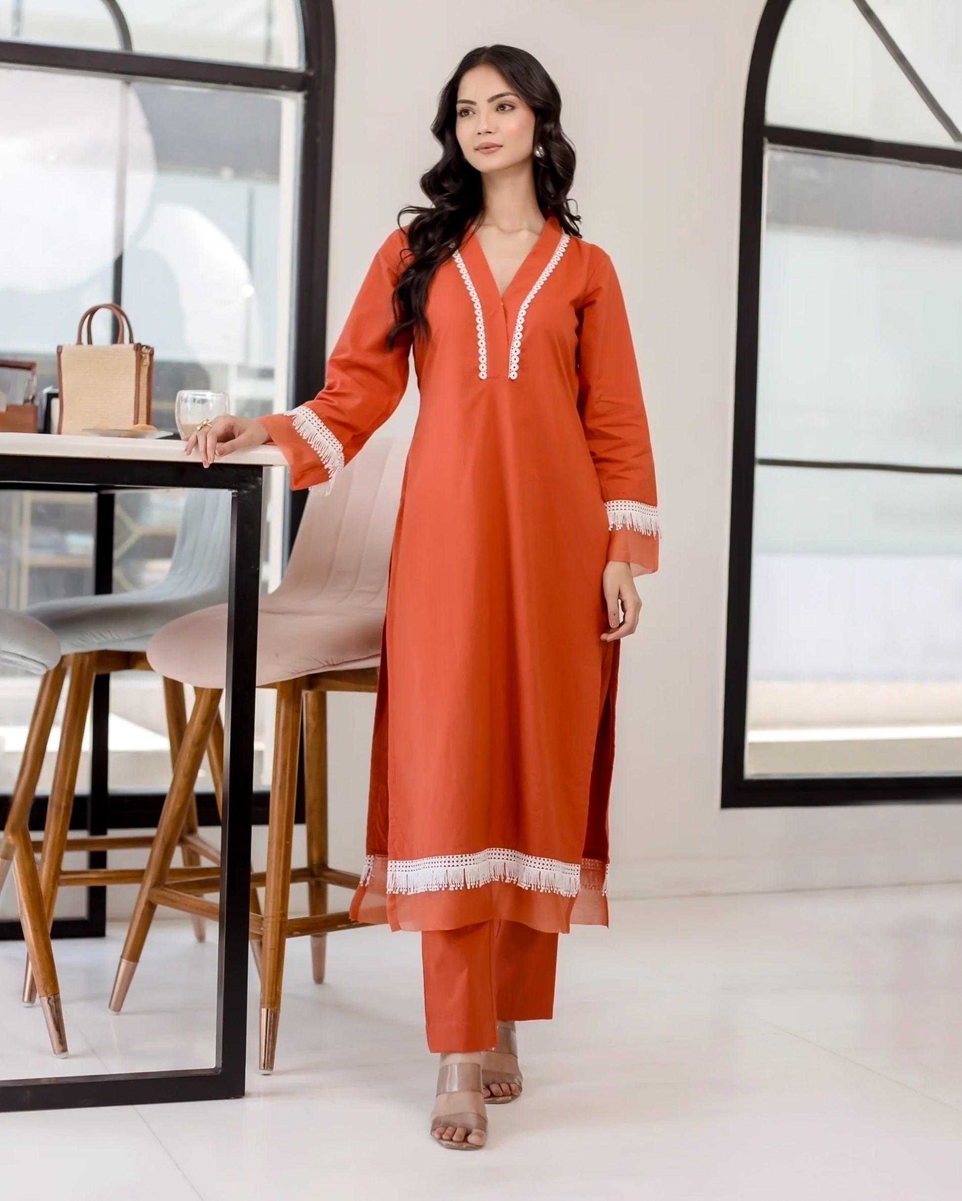 Rufous Orange Solid Cotton Coord Set Quick Cart