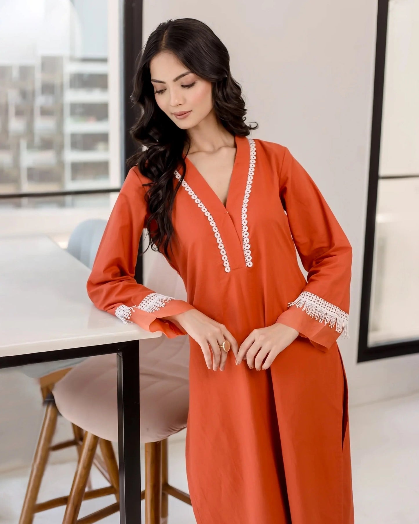 Rufous Orange Solid Cotton Coord Set My Store