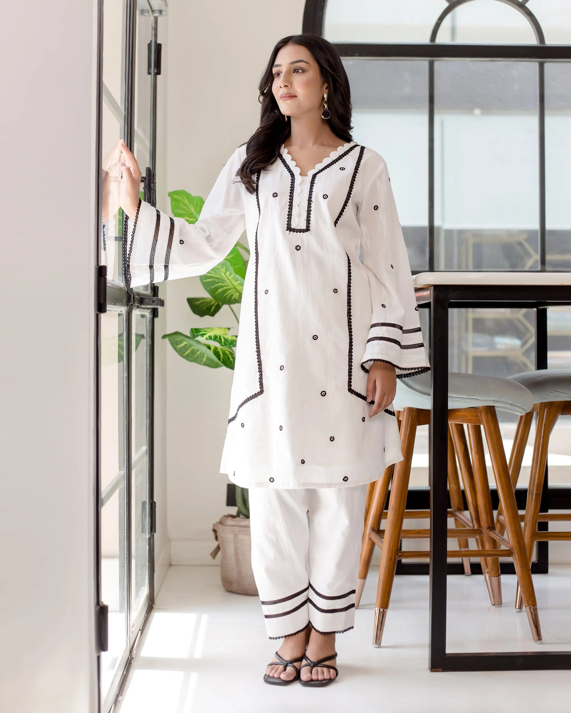 Daisy White Solid Cotton Coord Set My Store