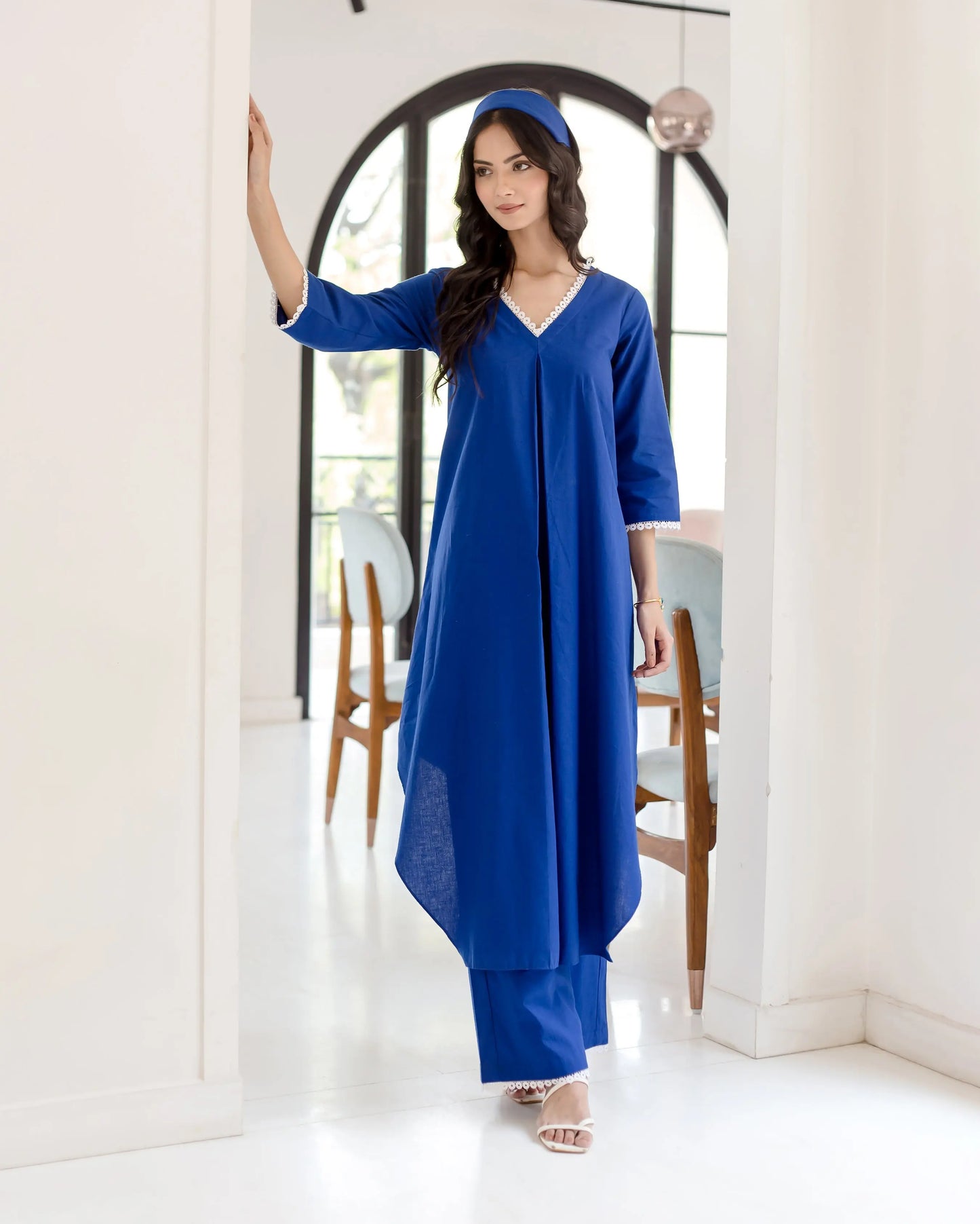 Ceru Blue Solid Cotton Coord Set My Store