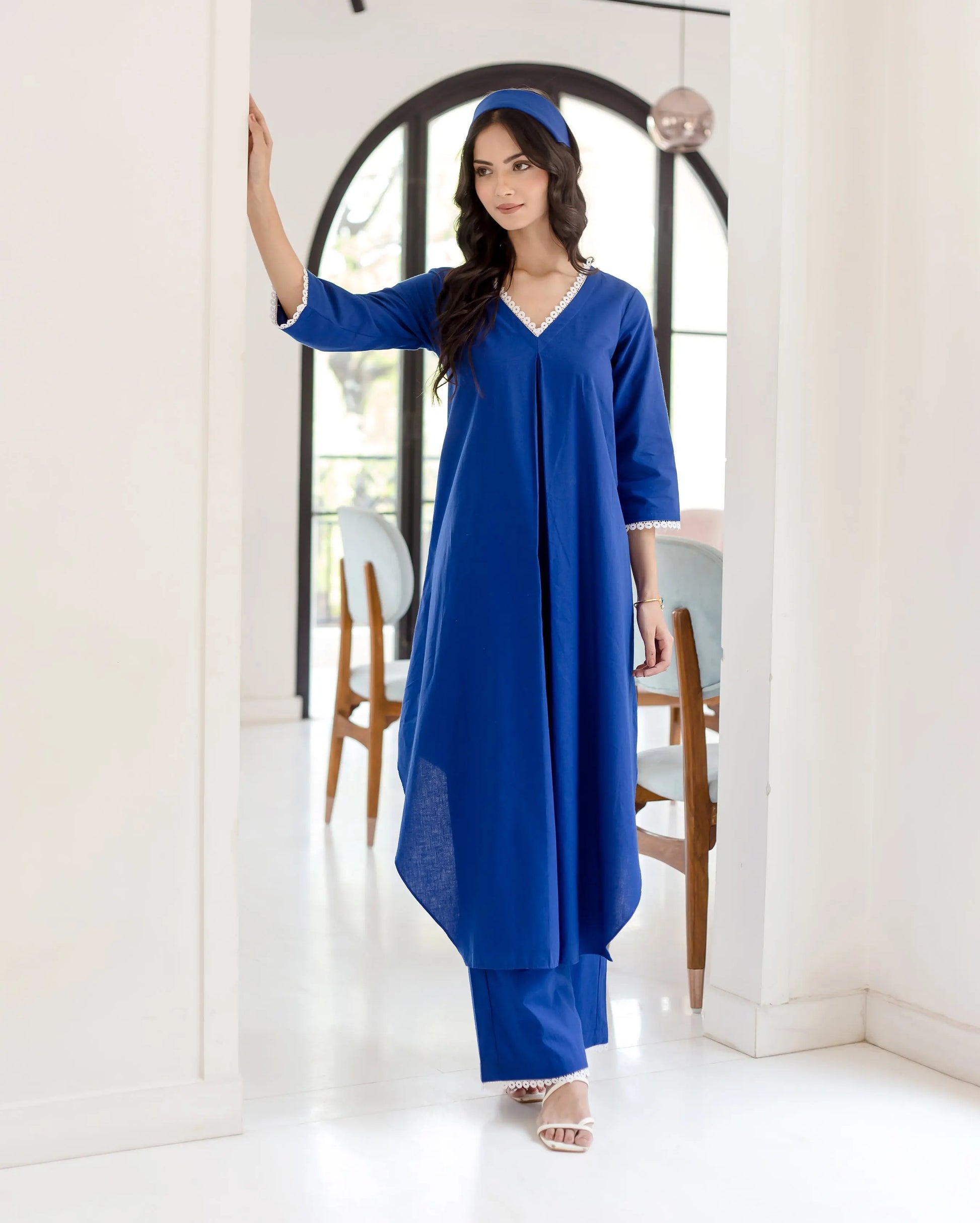 Ceru Blue Solid Cotton Coord Set My Store