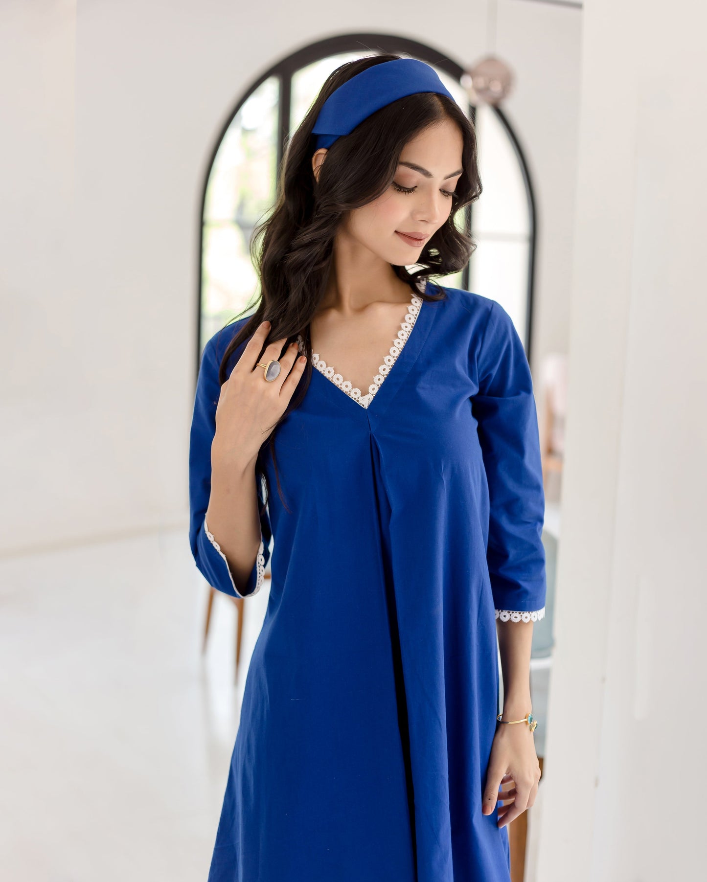 Ceru Blue Solid Cotton Coord Set Quick Cart