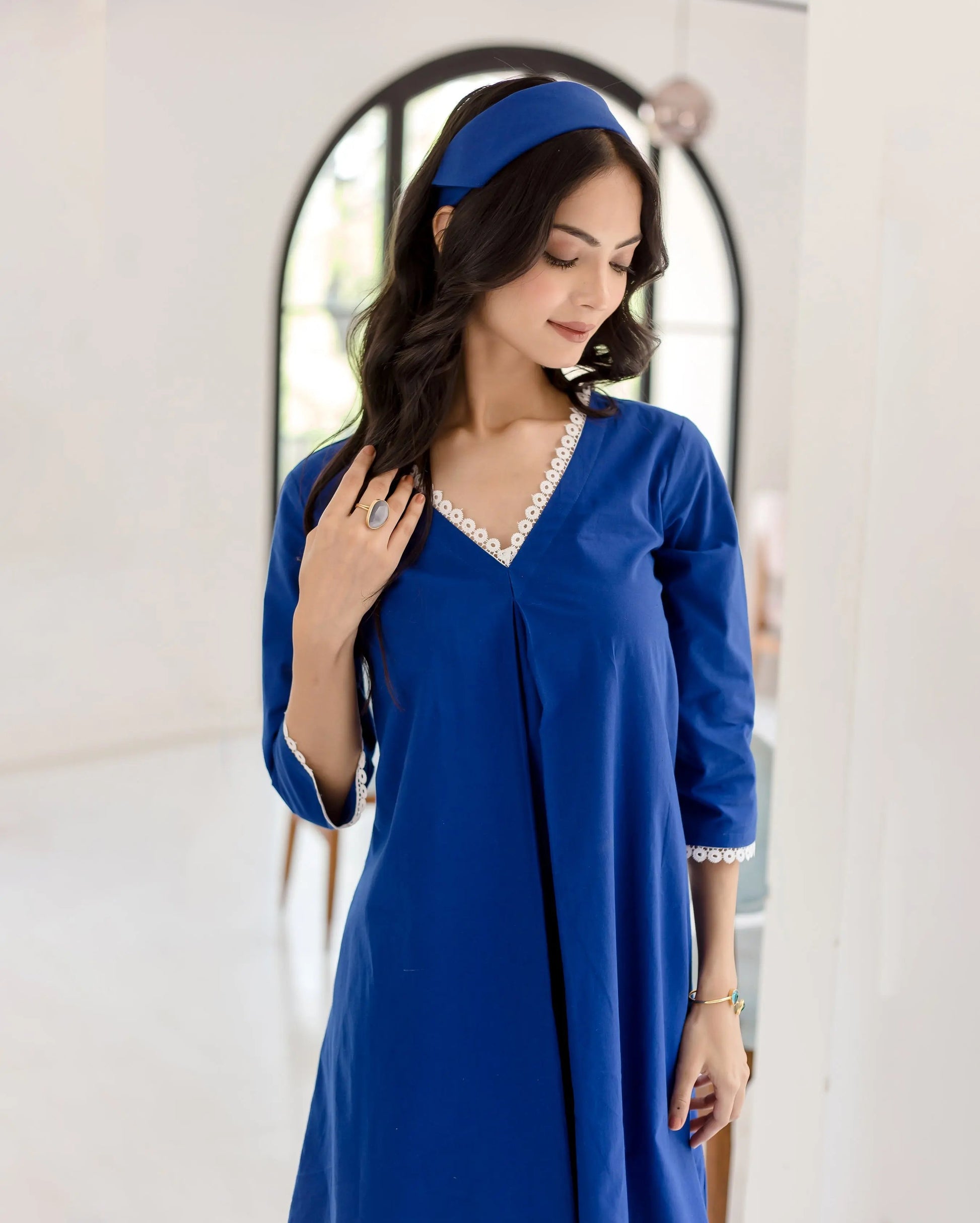 Ceru Blue Solid Cotton Coord Set My Store