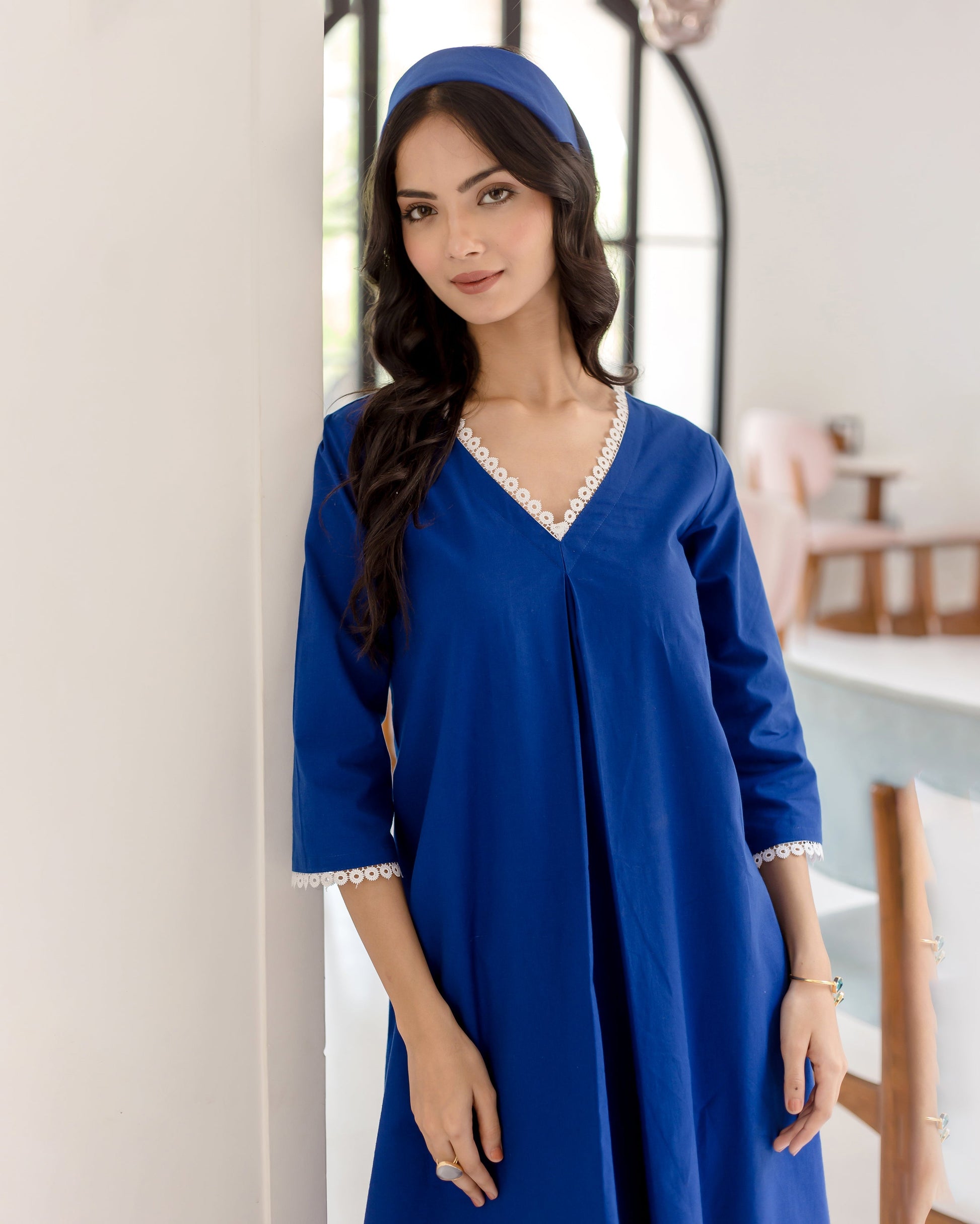 Ceru Blue Solid Cotton Coord Set Quick Cart