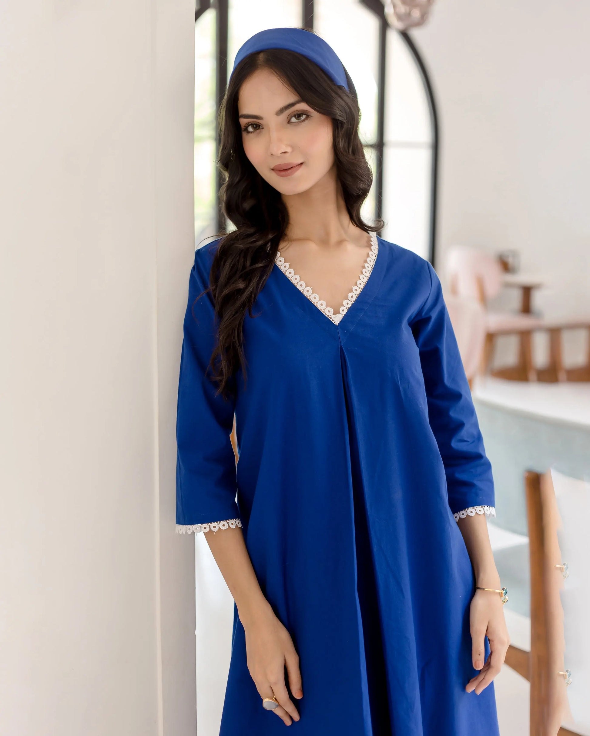 Ceru Blue Solid Cotton Coord Set My Store