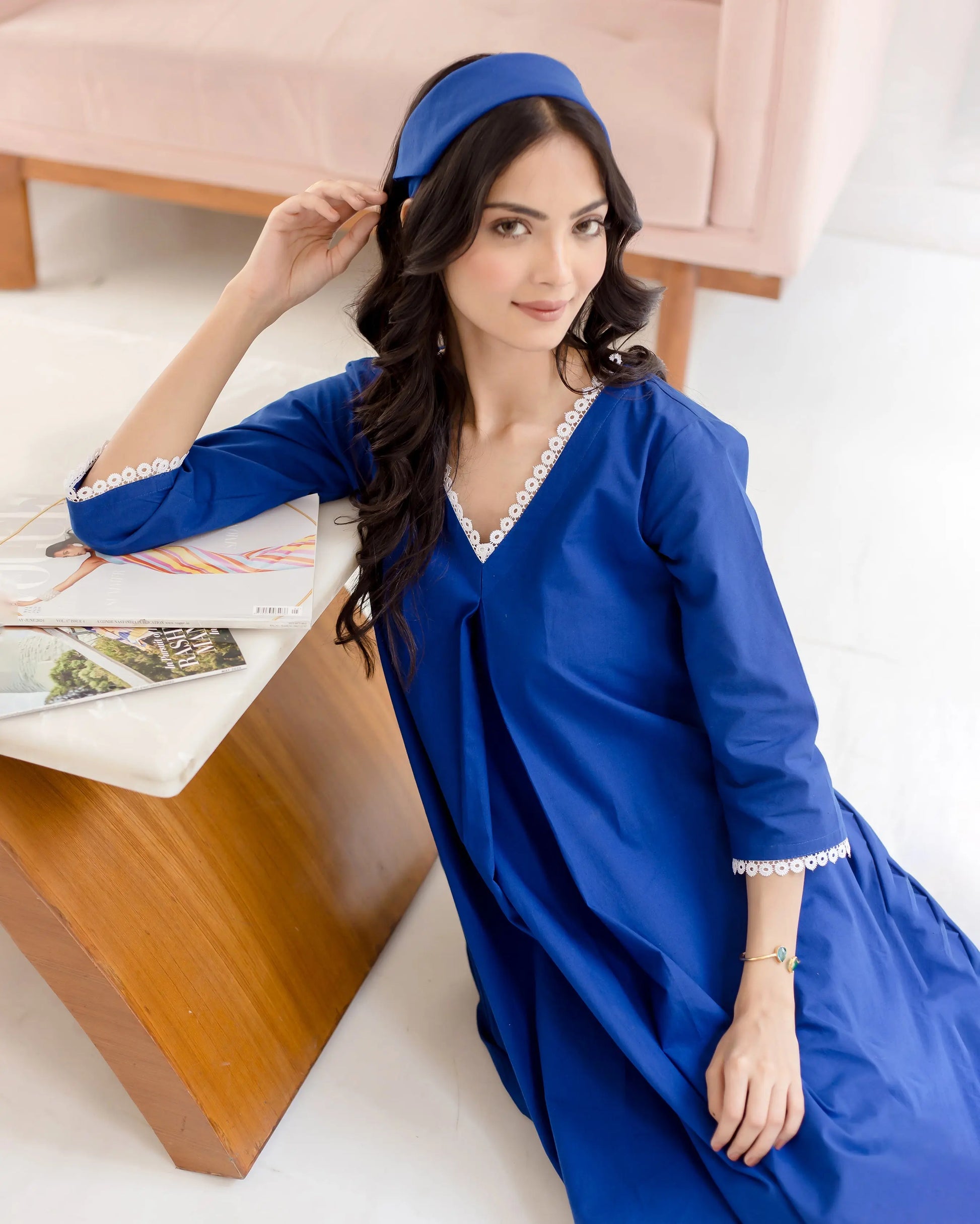 Ceru Blue Solid Cotton Coord Set My Store