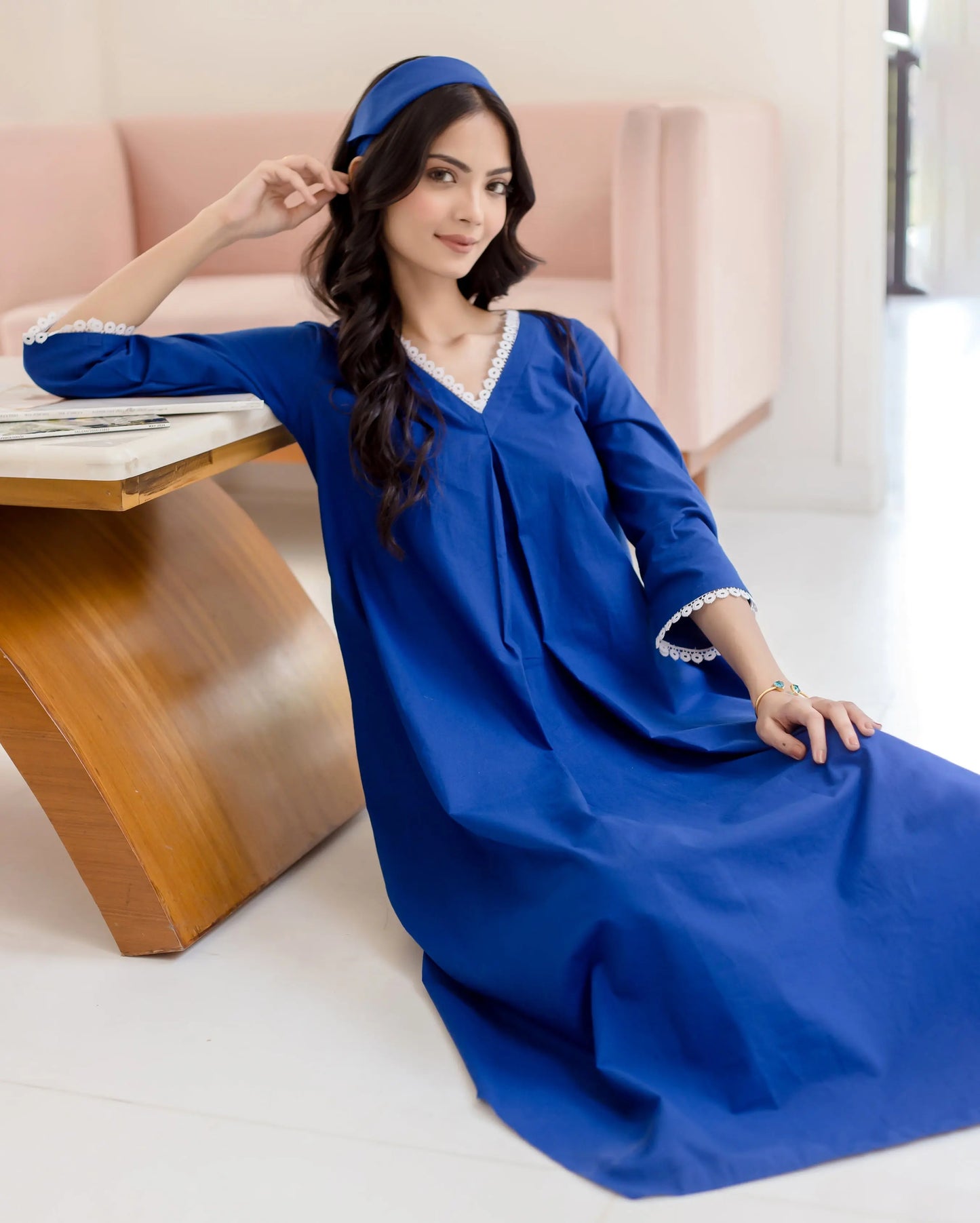 Ceru Blue Solid Cotton Coord Set My Store