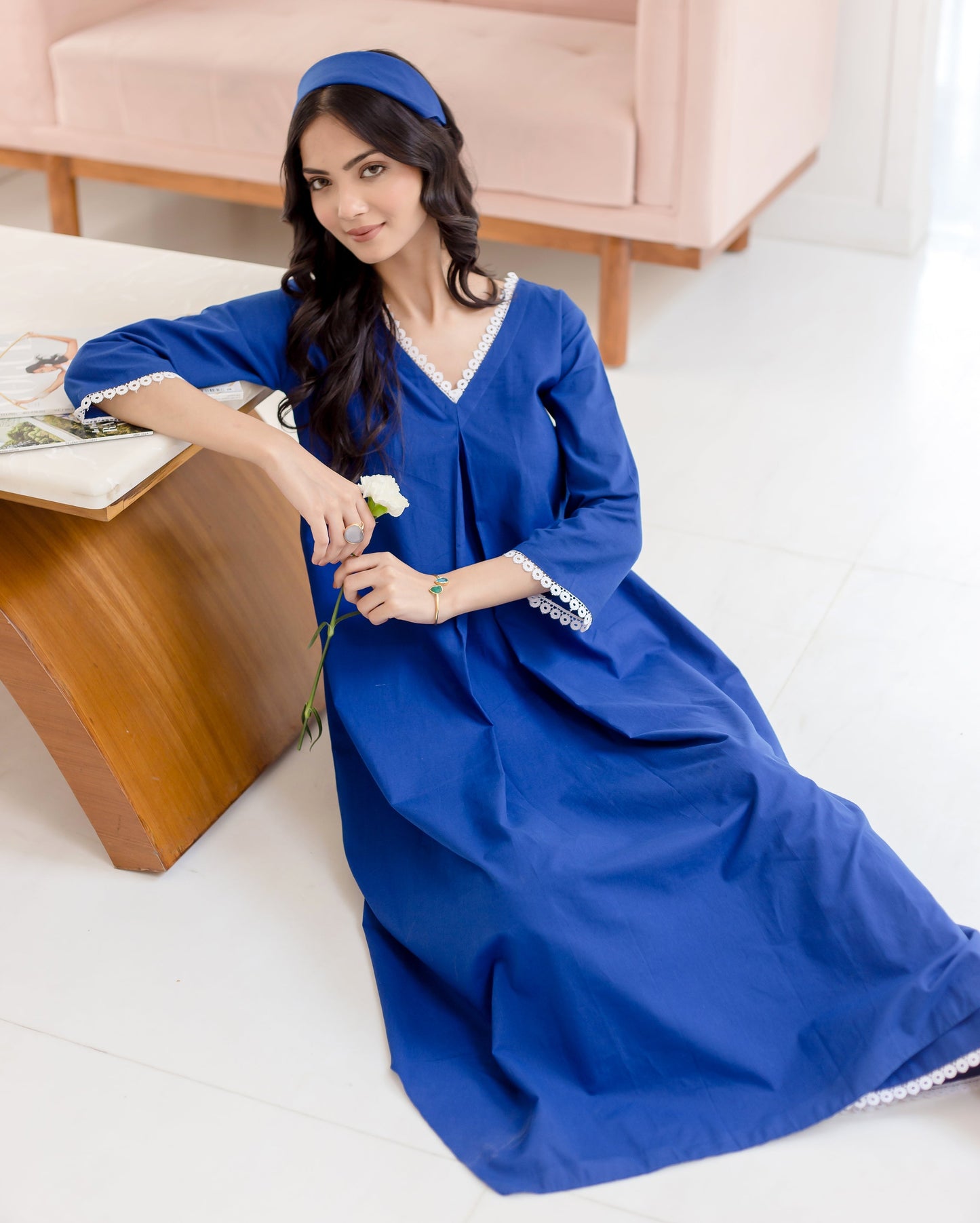 Ceru Blue Solid Cotton Coord Set Quick Cart