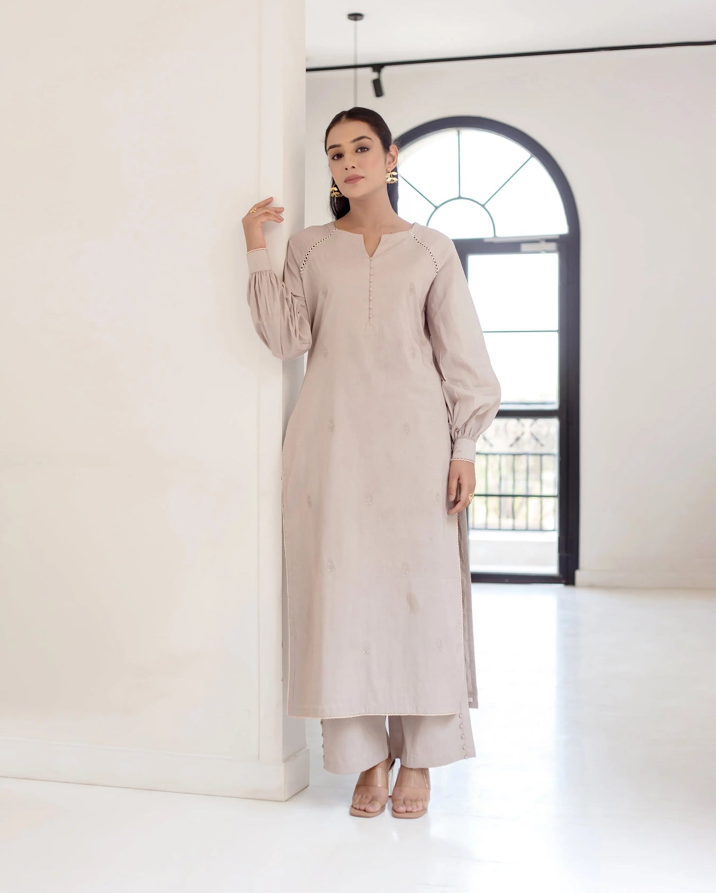 Griseous Grey Solid Cotton Coord Set My Store