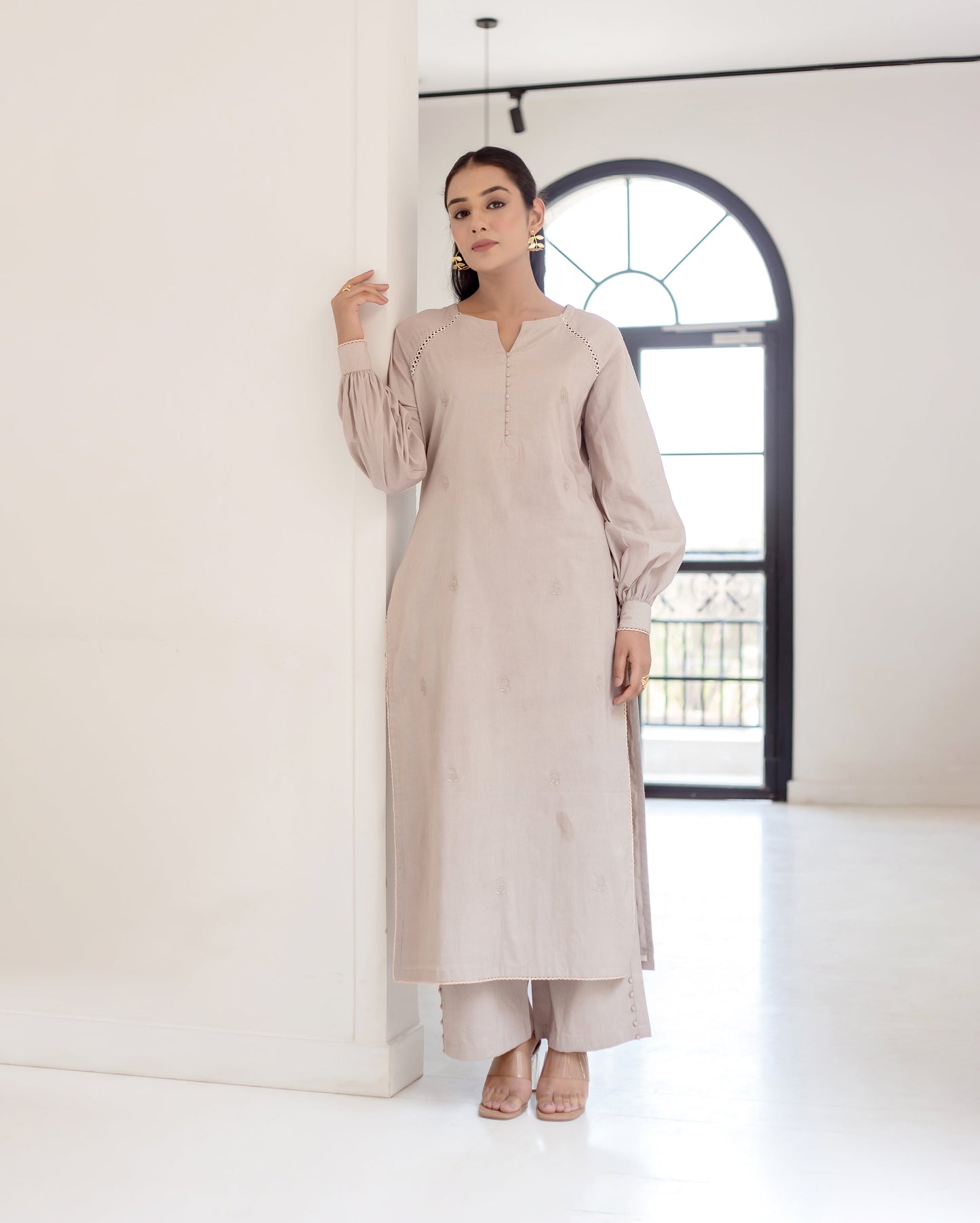 Griseous Grey Solid Cotton Coord Set Quick Cart