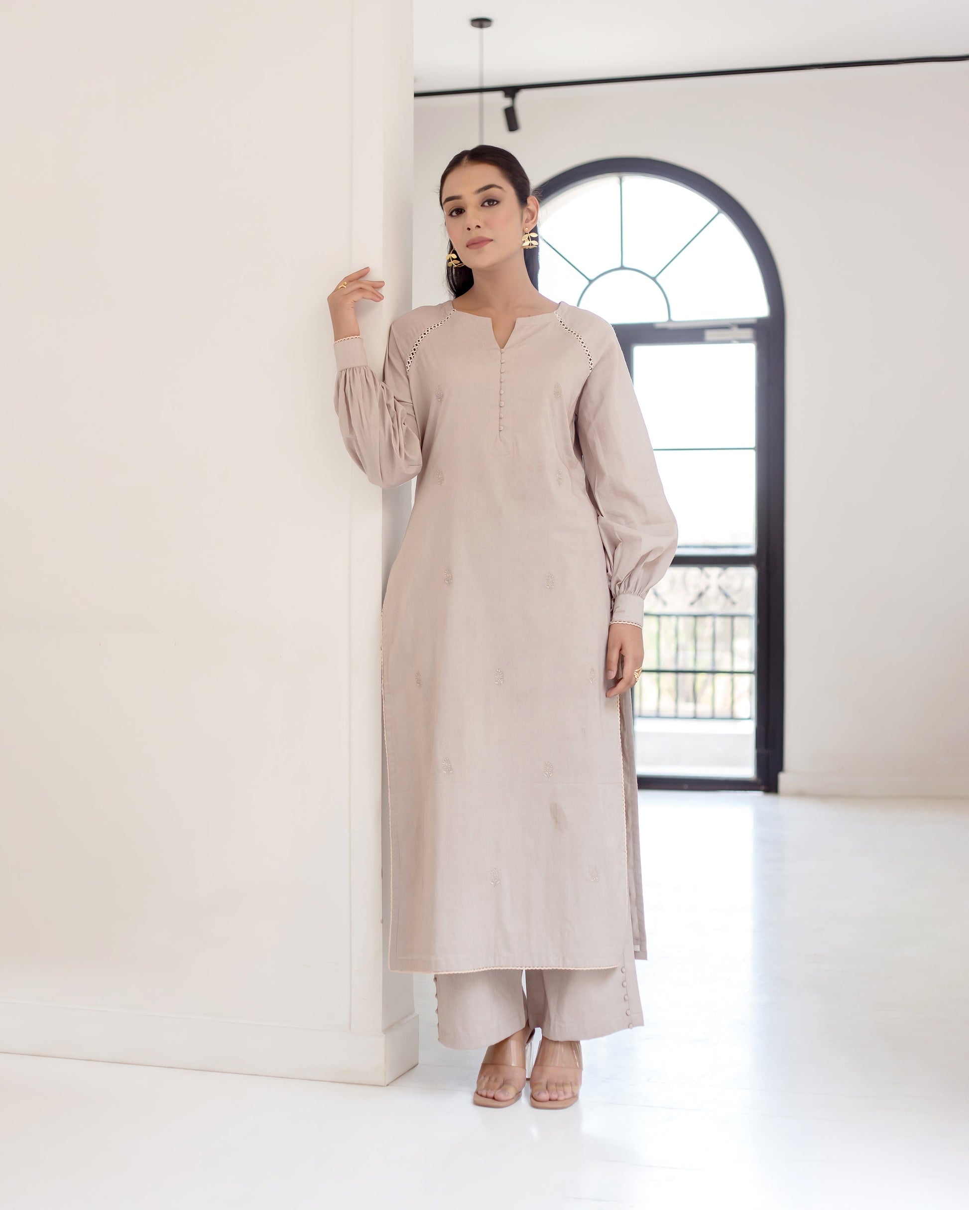 Griseous Grey Solid Cotton Coord Set Quick Cart