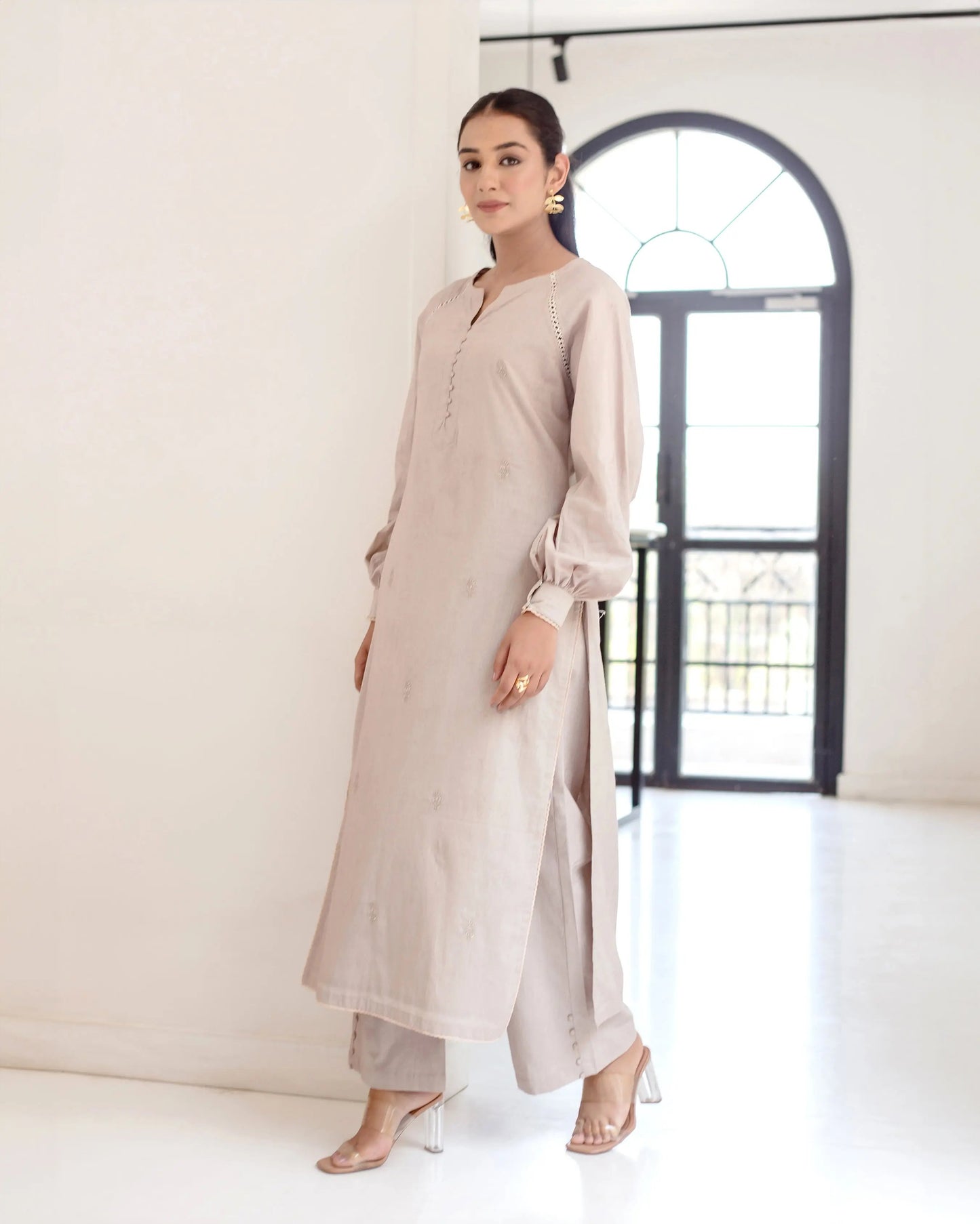 Griseous Grey Solid Cotton Coord Set My Store