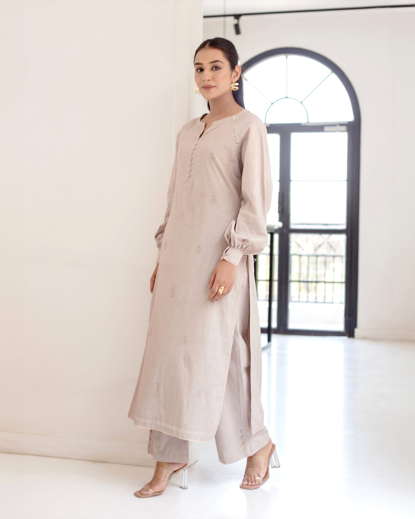 Griseous Grey Solid Cotton Coord Set Quick Cart