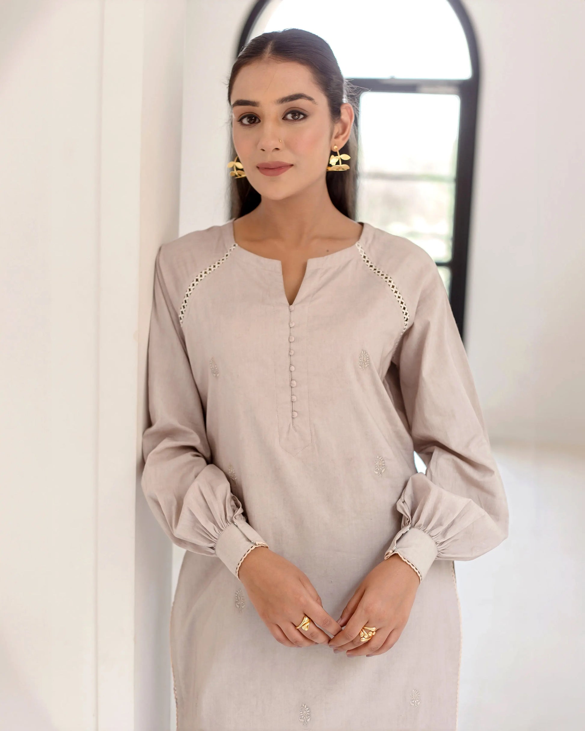 Griseous Grey Solid Cotton Coord Set My Store