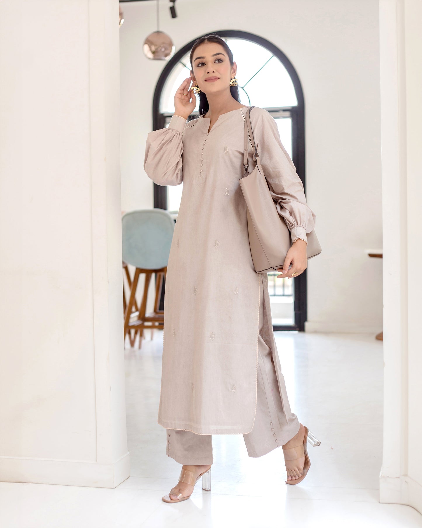 Griseous Grey Solid Cotton Coord Set Quick Cart