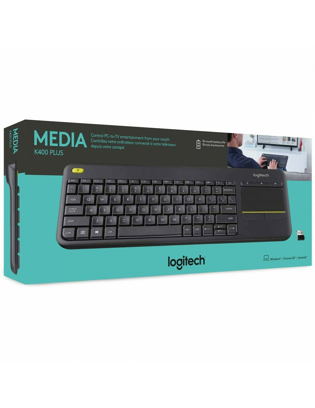 Logitech K400 Plus Wireless Touch Keyboard  Black