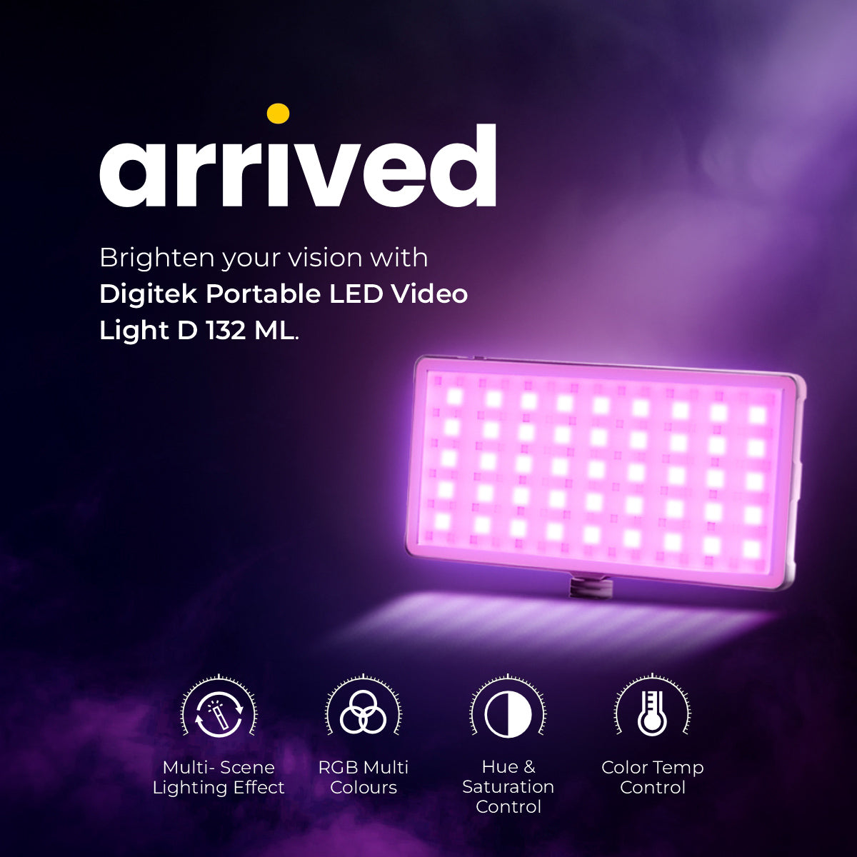Digitek LED-D132ML RGB Portable LED Video Light with 21 Preset Effects & 4000mAh Battery 1200 lx Camera LED Light