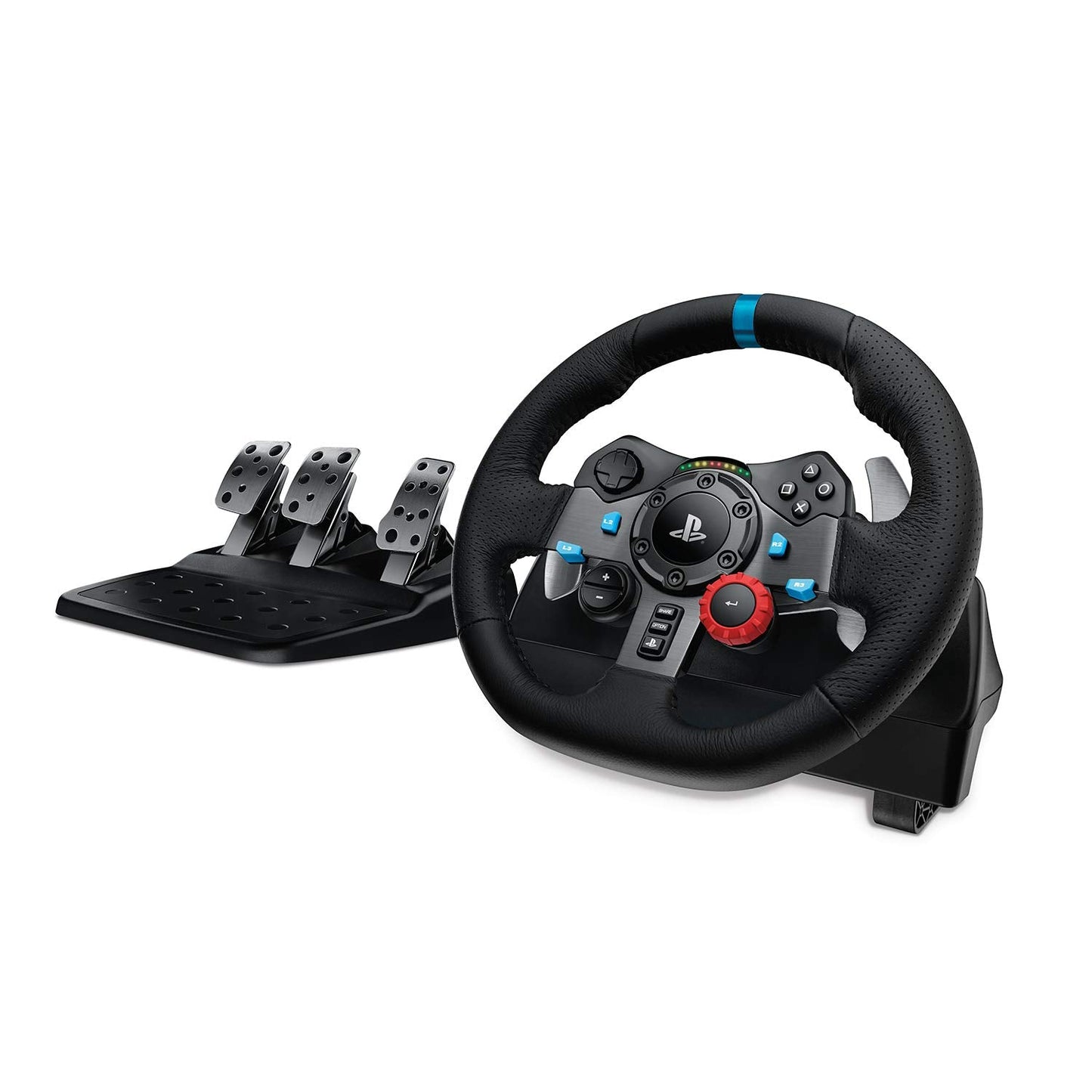 Logitech G29 Driving Force Racing Wheel and Floor Pedals, Real Force, Stainless Steel Paddle , Leather Steering Wheel Cover,PS5/PS4/PS3/PC/Mac