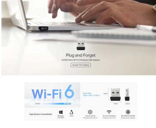 TP Link Archer TX1U Nanao AX300 Nano Wi-Fi 6 Wireless USB Adapter