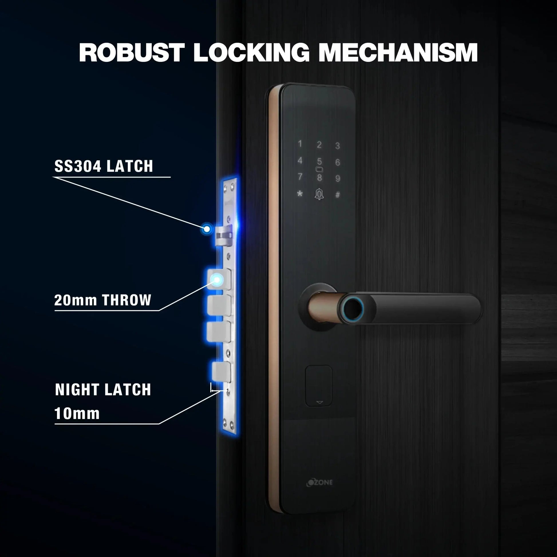 Ozone OZ-FDL-01 LIFE NXT PLUS RG Ozone Morphy NXT Bluetooth Smart Door Lock with 4-way access  Door Thickness: 35-80 mm